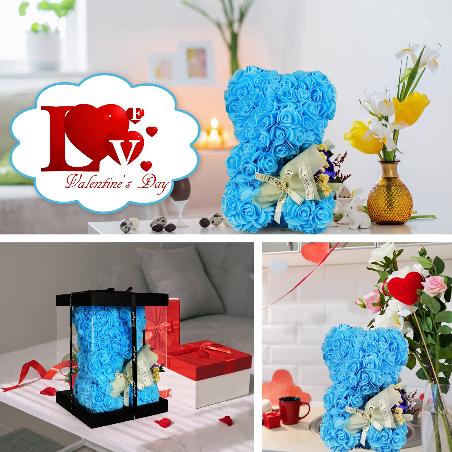 Set Regalo Orsetto Di Rose Con Luci LED E Collana – San Valentino E Anniversario, Cofanetto Con Palloncino E Biglietto