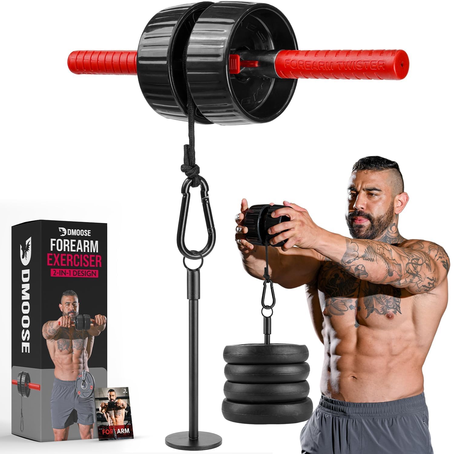 DMoose Fitness Forearm Strengthener & Wrist Roller - 2 in 1 Arm Exerciser with Non-Slip Premium Grip, Durable Nylon Rope - Helps with Elbow Tendonitis & Wrist Recovery (Wrist Exerciser & Loading Pin)