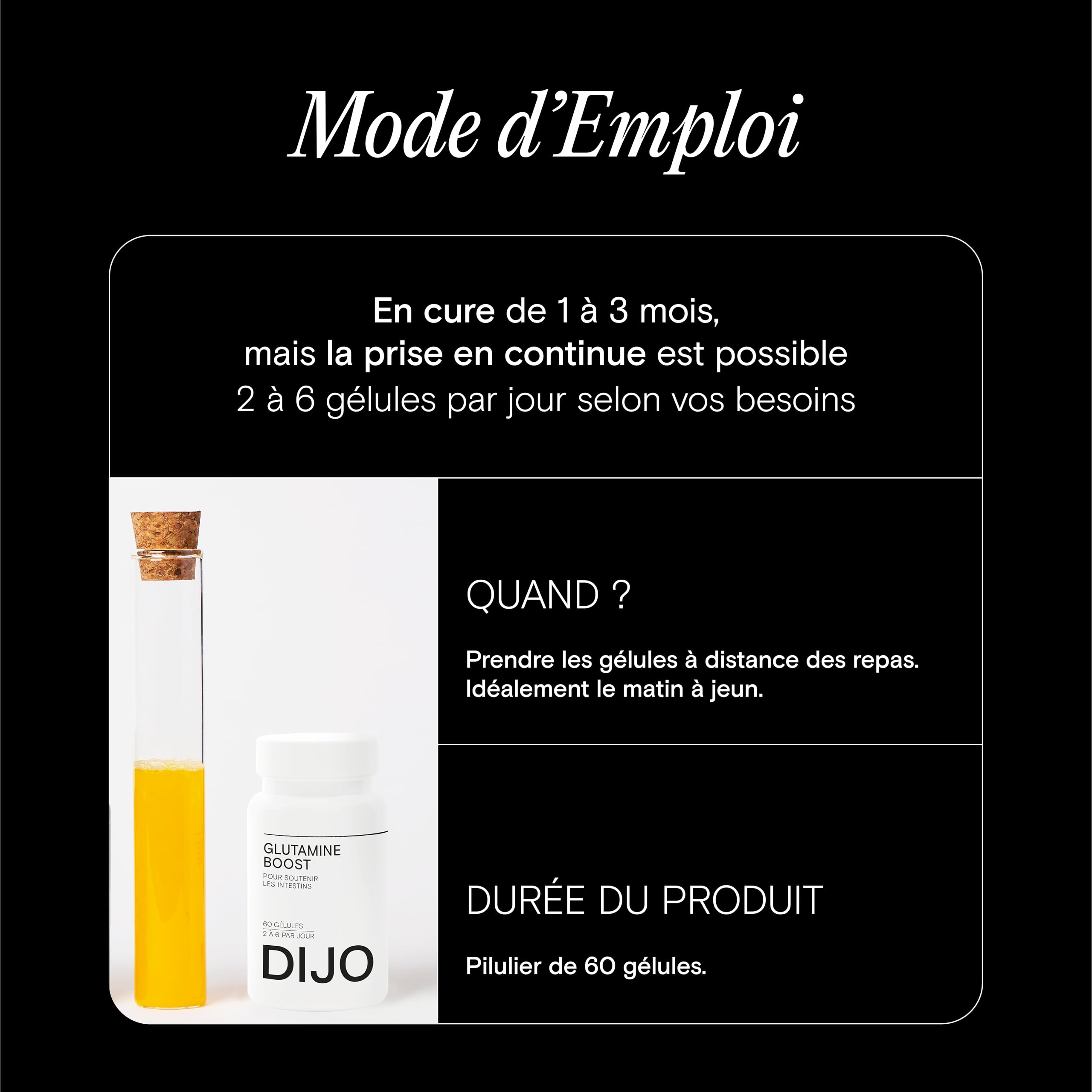 DIJO - L-Glutamine - Acide Aminé Renforce la Paroi Intestinale - Made in France Vegan Gluten Free Sans Lactose - 60 Gélules Cure 1 mois