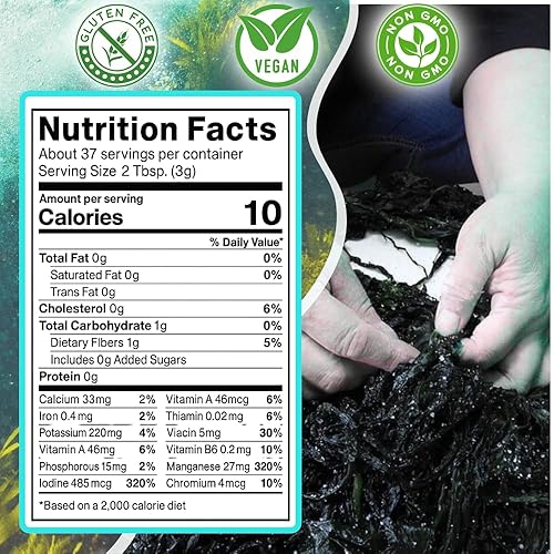 Miniatura 2 de Ocean's Balance Wakame Flakes orgánico – Algas marinas de la costa de Maine – Verduras marinas del océano Atlántico, perfectas para dieta