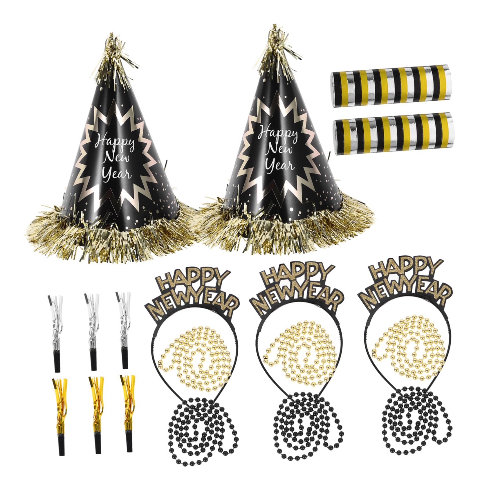 Alipis 1bolsa Sombrero de Fiesta de Año para Adultos Conjunto de Decoración para Nochevieja con Sombreros Cónicos Collares y Bufandas Coloridas para Fiestas de Año