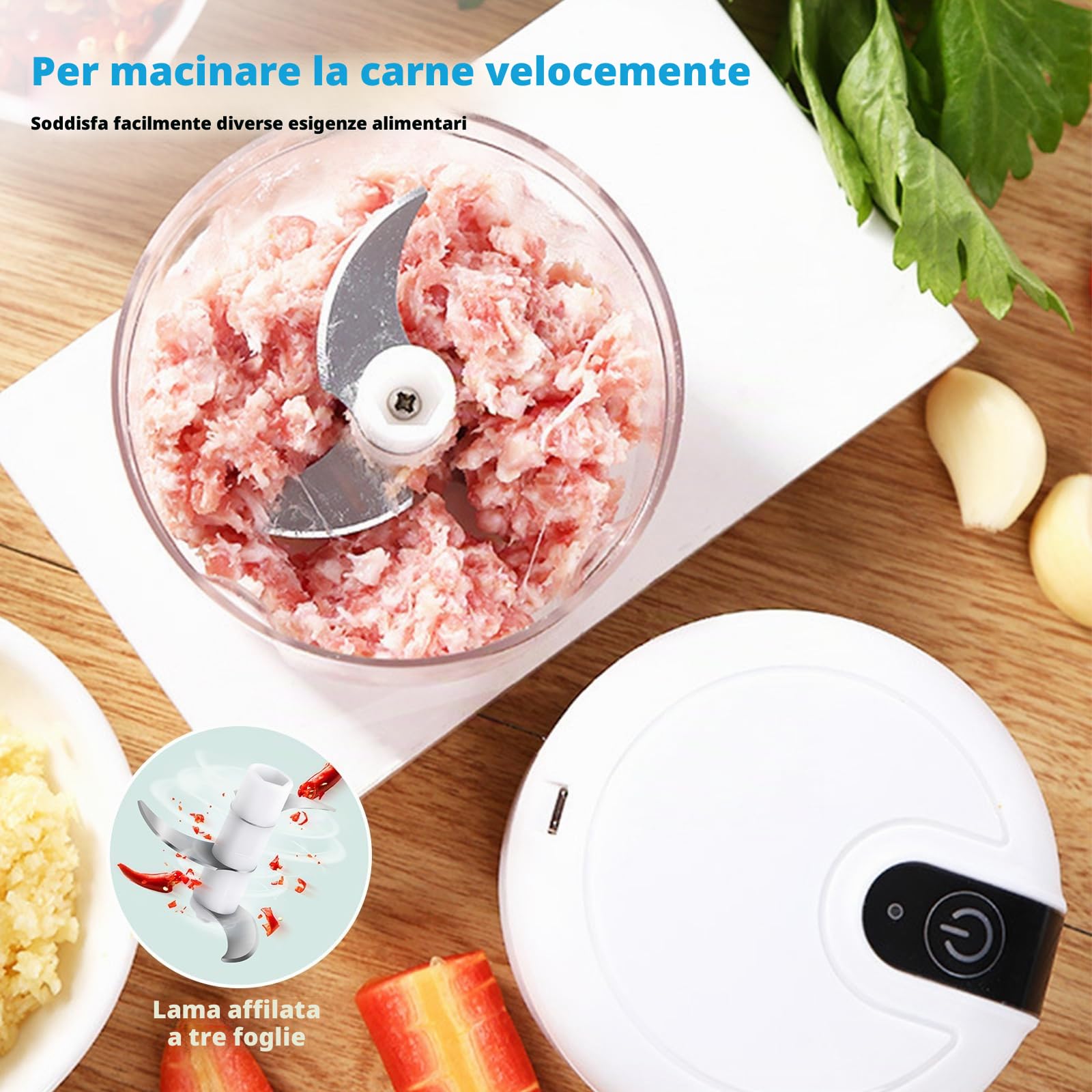 Tritatutto Elettrico, Mini Tritatutto Da Cucina Elettrico, Elettricos Per Cipolla 100/250/350 Ml, Piccolo Tritatutto Aglio Con Connessione Usb, Per Pesto, Verdure, Carne, Frutta, Spezie