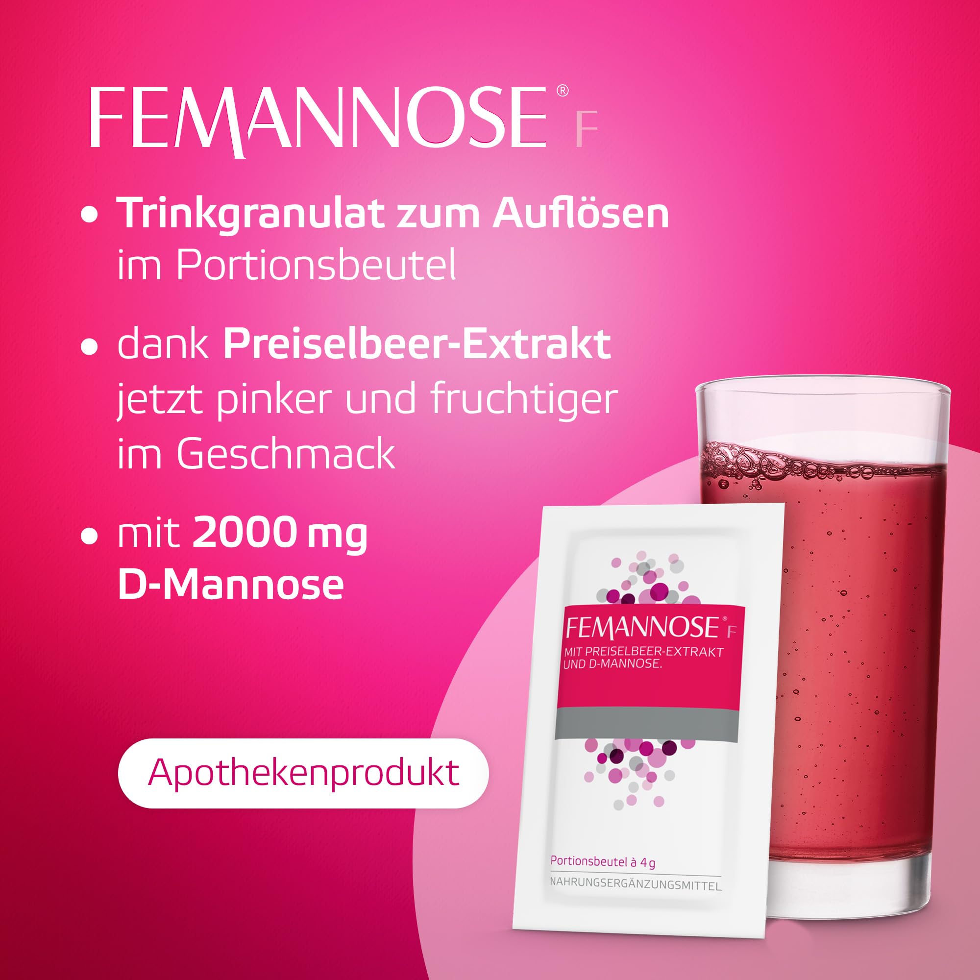 FEMANNOSE F 60 x Trinkgranulat mit 2.000 mg D-Mannose und Preiselbeer-Extrakt für die Blase | vegan, laktosefrei, glutenfrei | Blasengesundheit | gut verträglich (240 g (1er Pack))