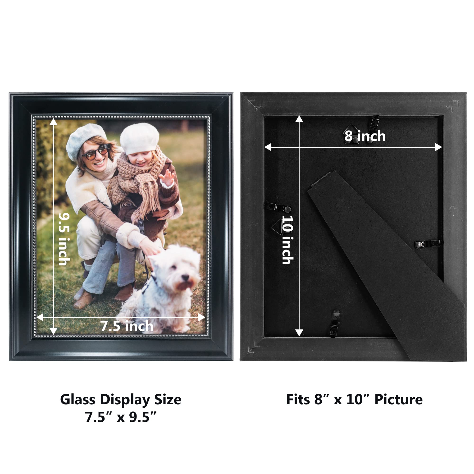 GraduationMall 8x10 Picture Frames, Real Glass, Display Photos for Wall or Tabletop, Black with Silver Beads, 2-Pack