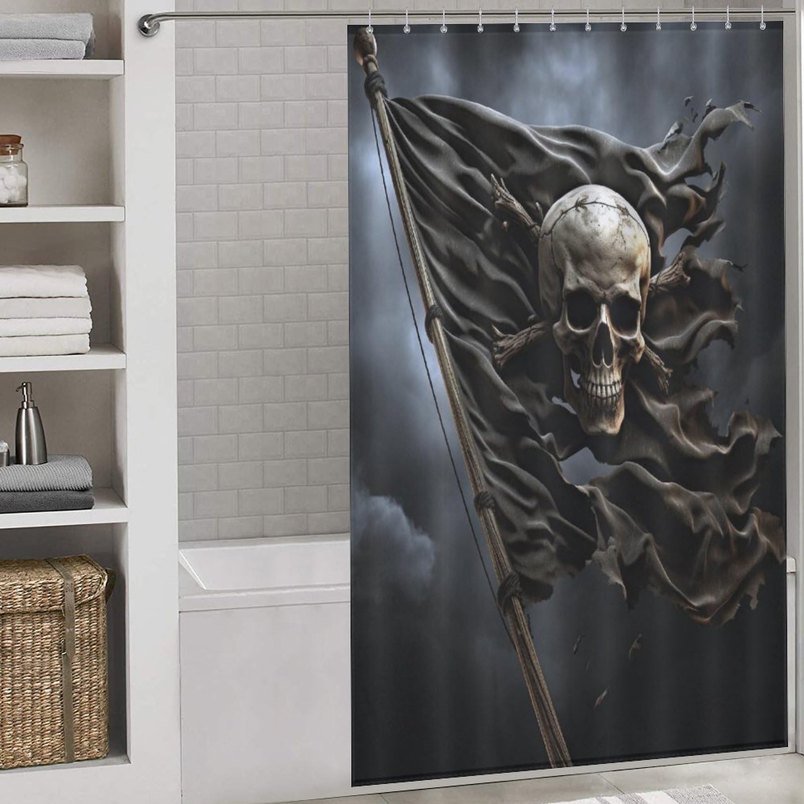 Rideau de douche pirate 140x183cm imperméable avec ses 12 crochets