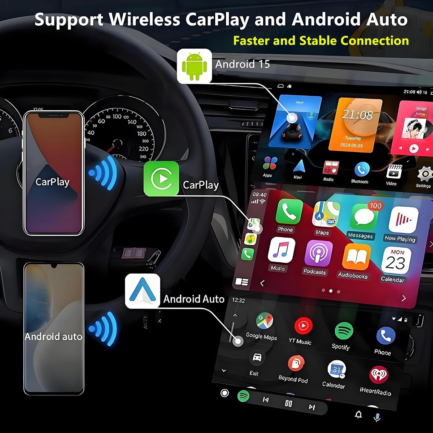 Car Radio for Toyota Camry 2012-2014: 8-Core 4GB+64GB Android 15 Stereo Replacement with Wireless CarPlay Android Auto - 10.2 inch Touchscreen Head Unit with GPS Bluetooth WiFi