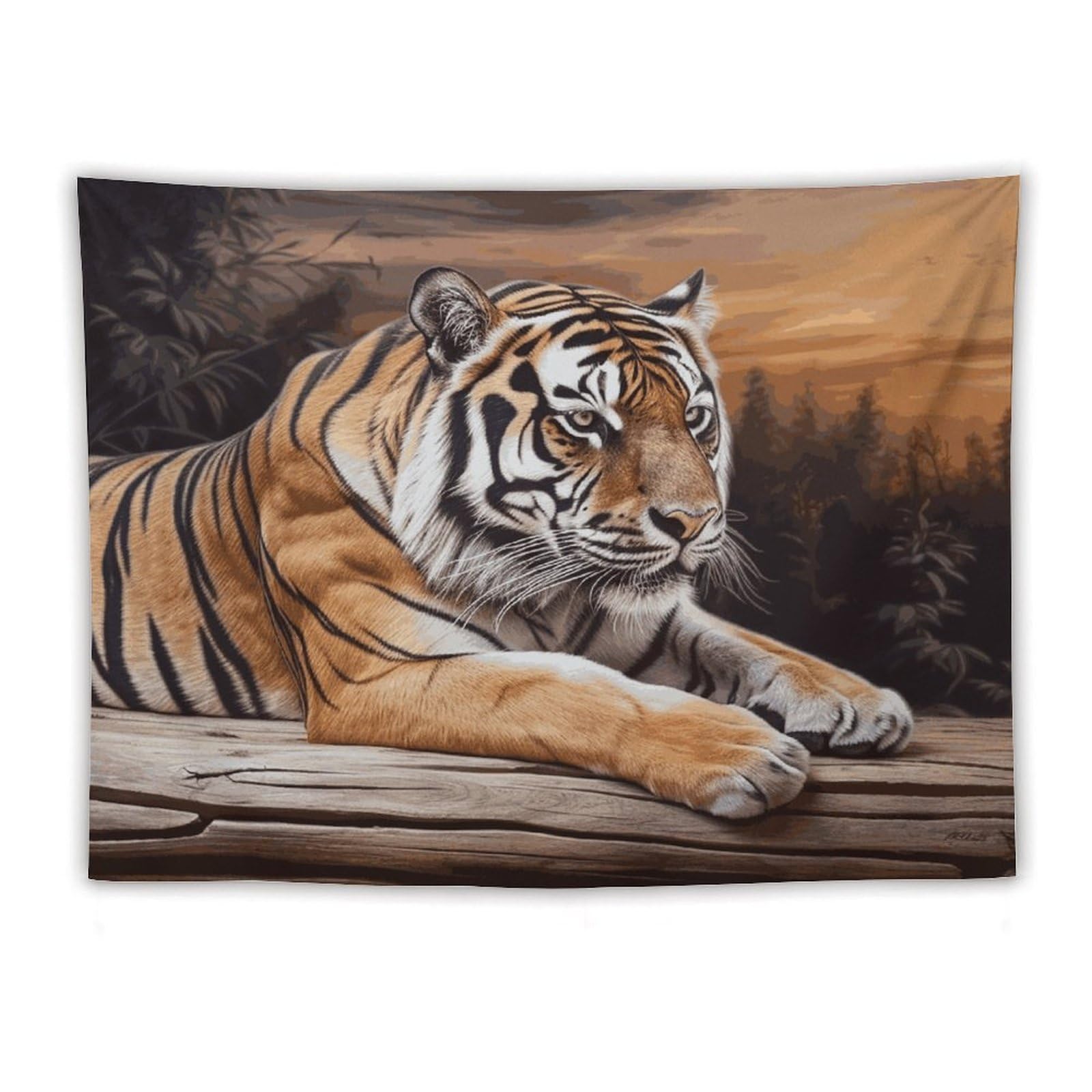 LDGSUPH Tiger Lying on Wood Tapestry Wall Hanging Decor Anti-fading Aesthetic Wall Tapestries Fashion Wall Blanket Decor Modern Wall Art Tapestry for Bedroom Home Decor 60"x80"