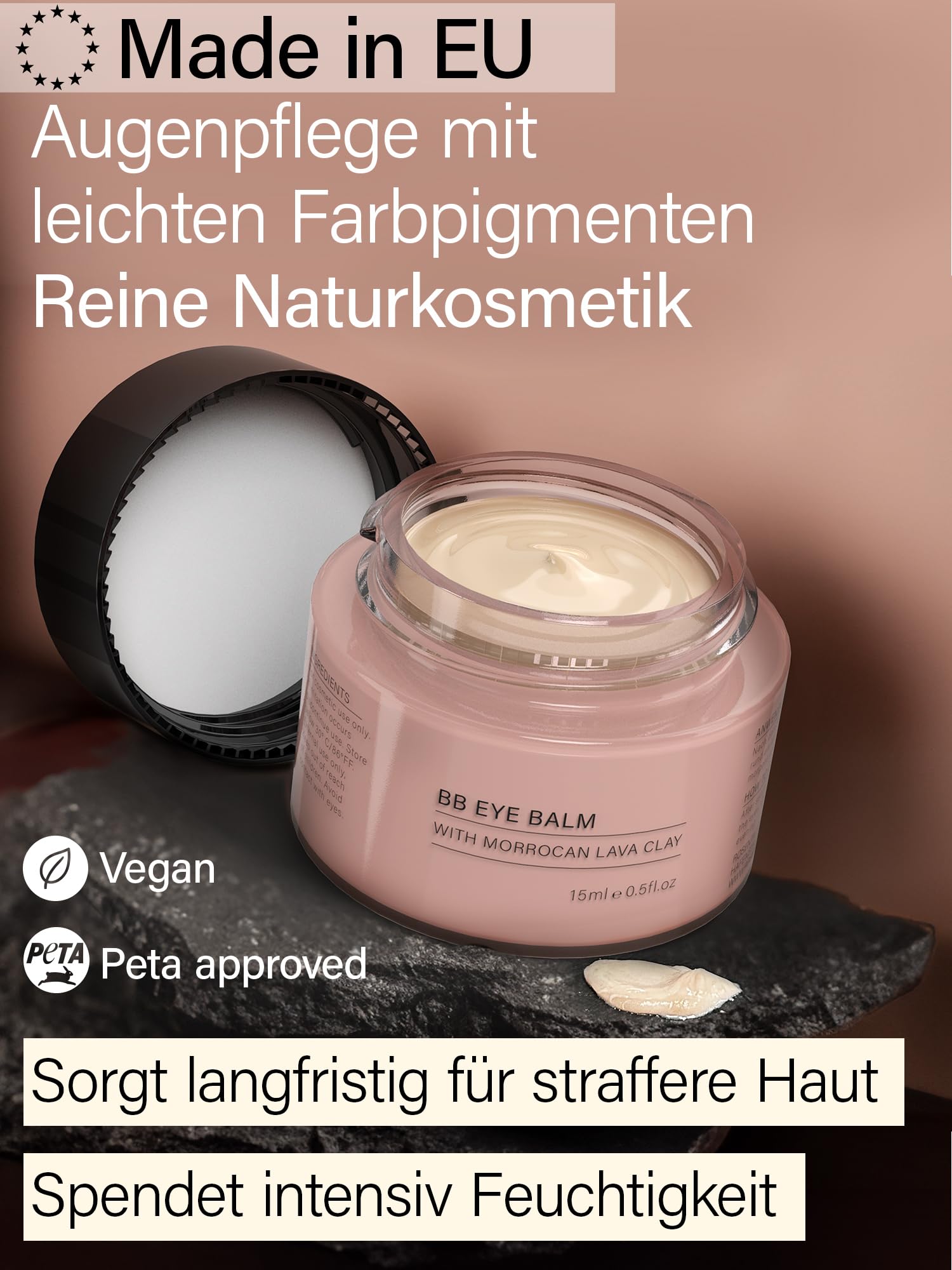Rosental Organics BB Eye Balm Augencreme - Feuchtigkeitscreme - Pflege gegen Augenringe - Mit Hyaluronsäure, Vitamine E & marokkanischer Lavaerde - Naturkosmetik (15 ml)