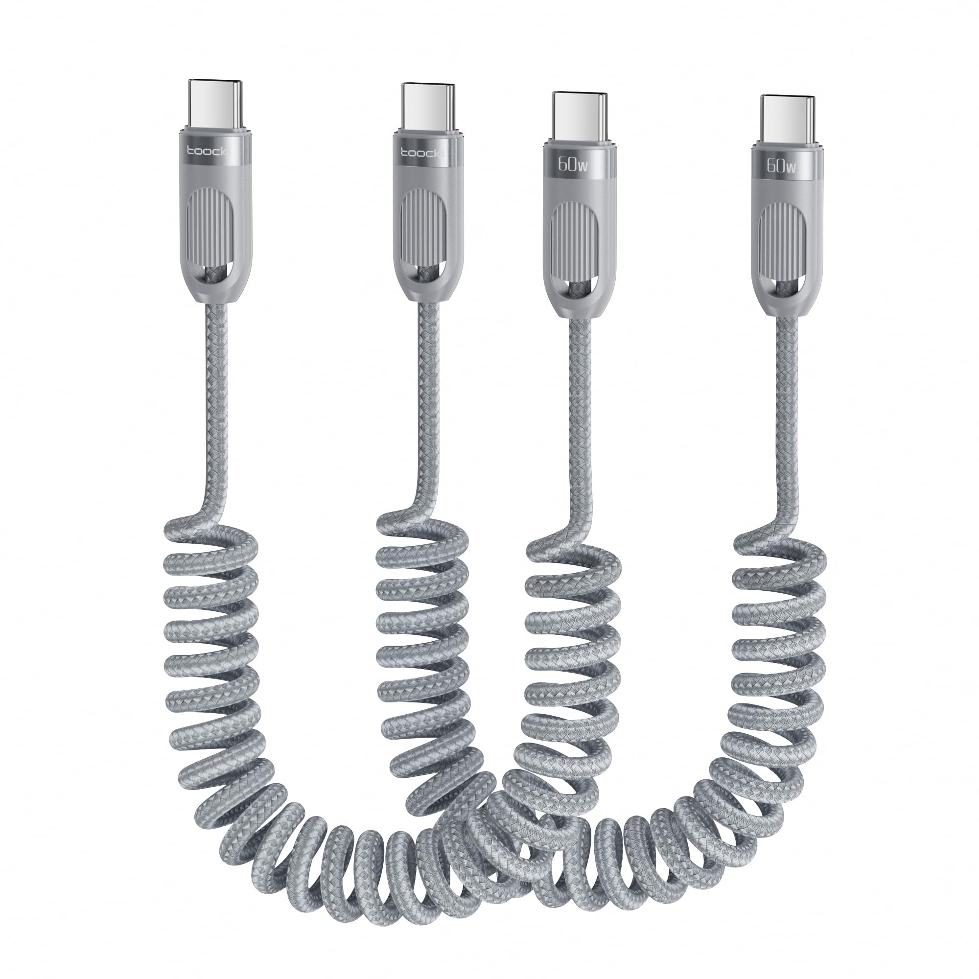 toocki USB C Coiled Cable [3FT, 2Pack] Braided Fast Charging Type C Cord for Car CarPlay, Compatible with iPhone 17 16 15 Pro Max Plus, Samsung Galaxy