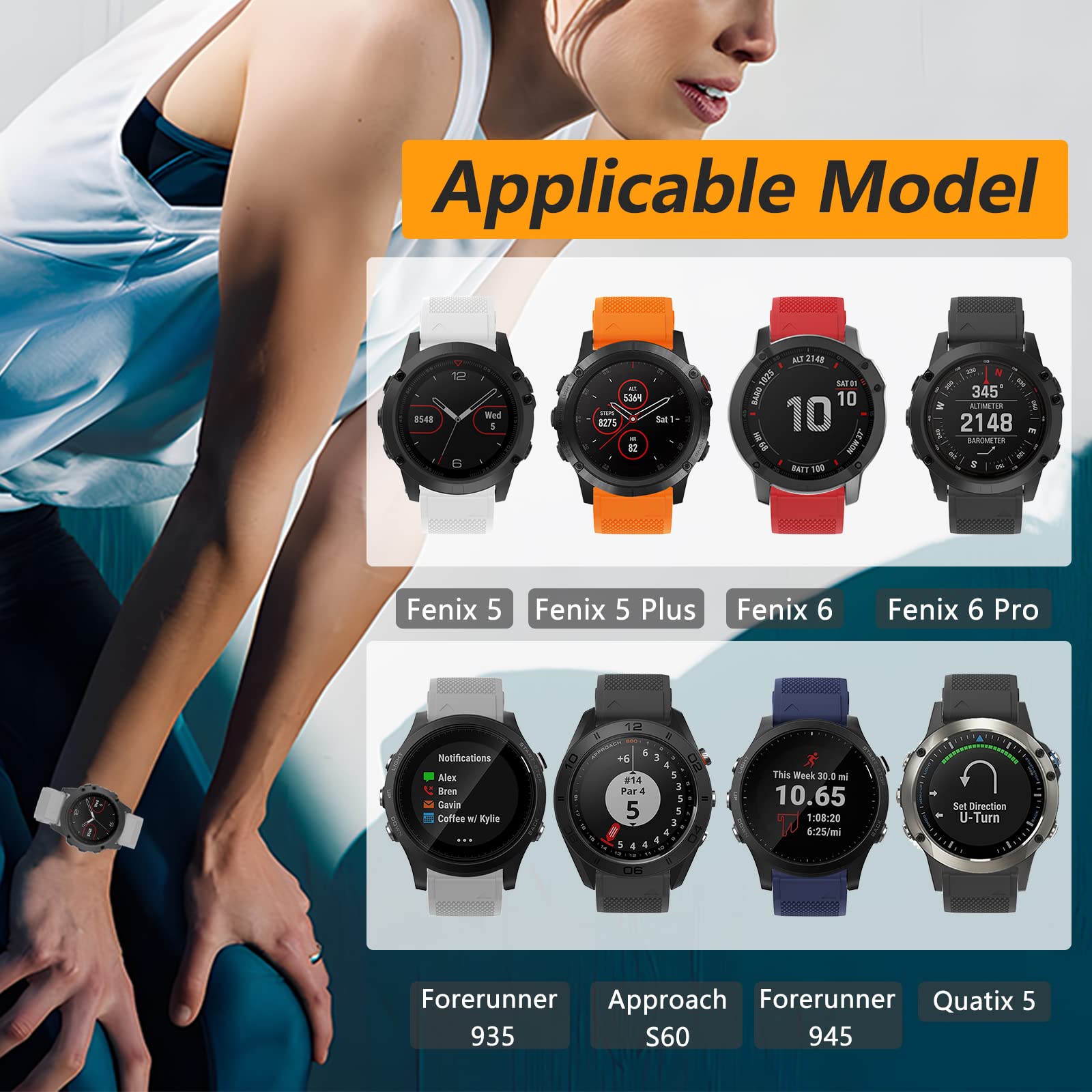 ISABAKE Cinturino Quick Fit In Silicone 22 Mm Per Garmin Fenix 5 (e Plus) - Ricambio Morbido, Regolabile, Per Fenix 5/5 Plus/Forerunner 935/Approach S60/Quatix 5 - 2