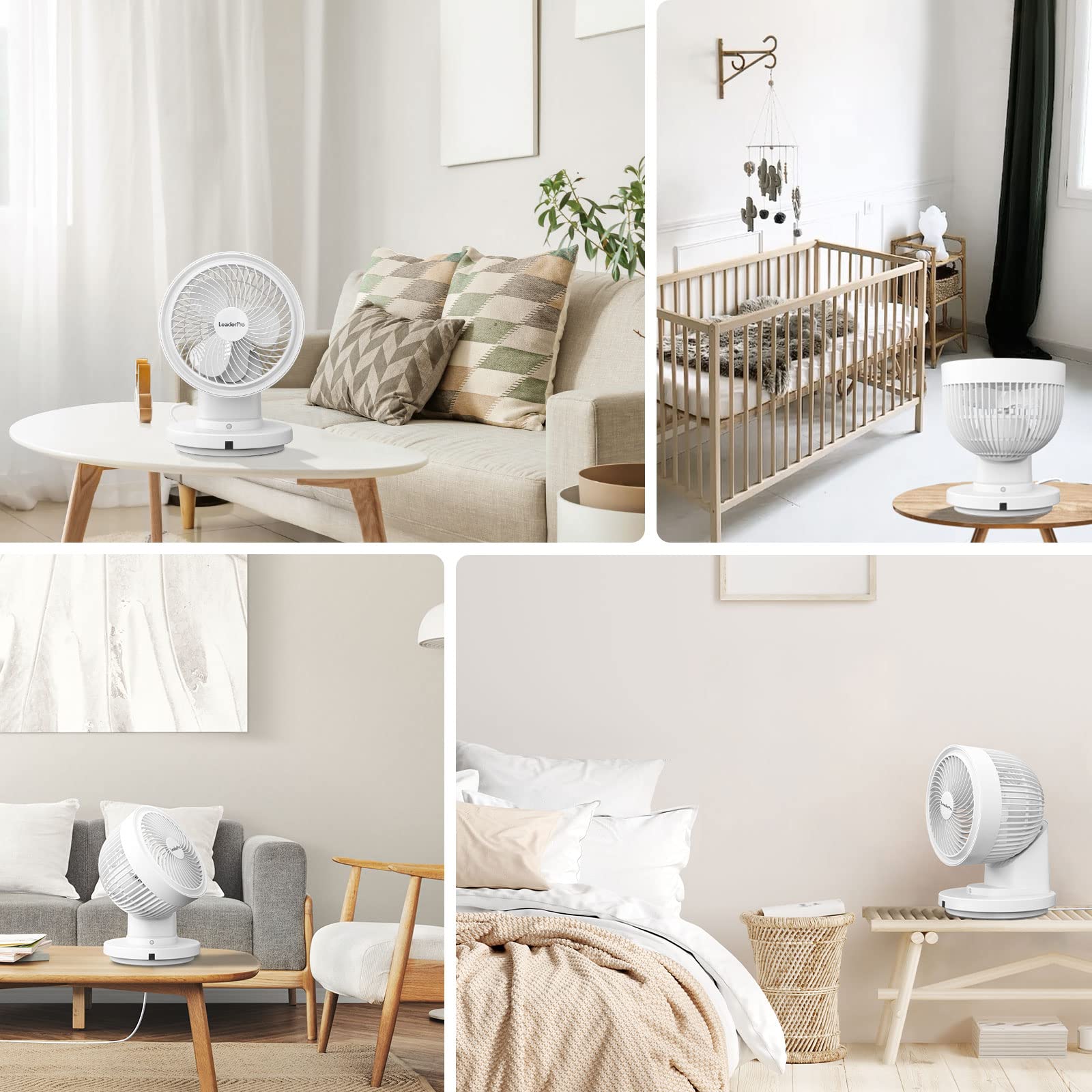 LeaderPro Ventilator mit Fernbedienung, Tischventilator mit Näherungssensor für Menschen, 360° vertikale Schwenkung, Ventilator Leise Luftzirkulation, Tastbildschirm, 4 Windstärken