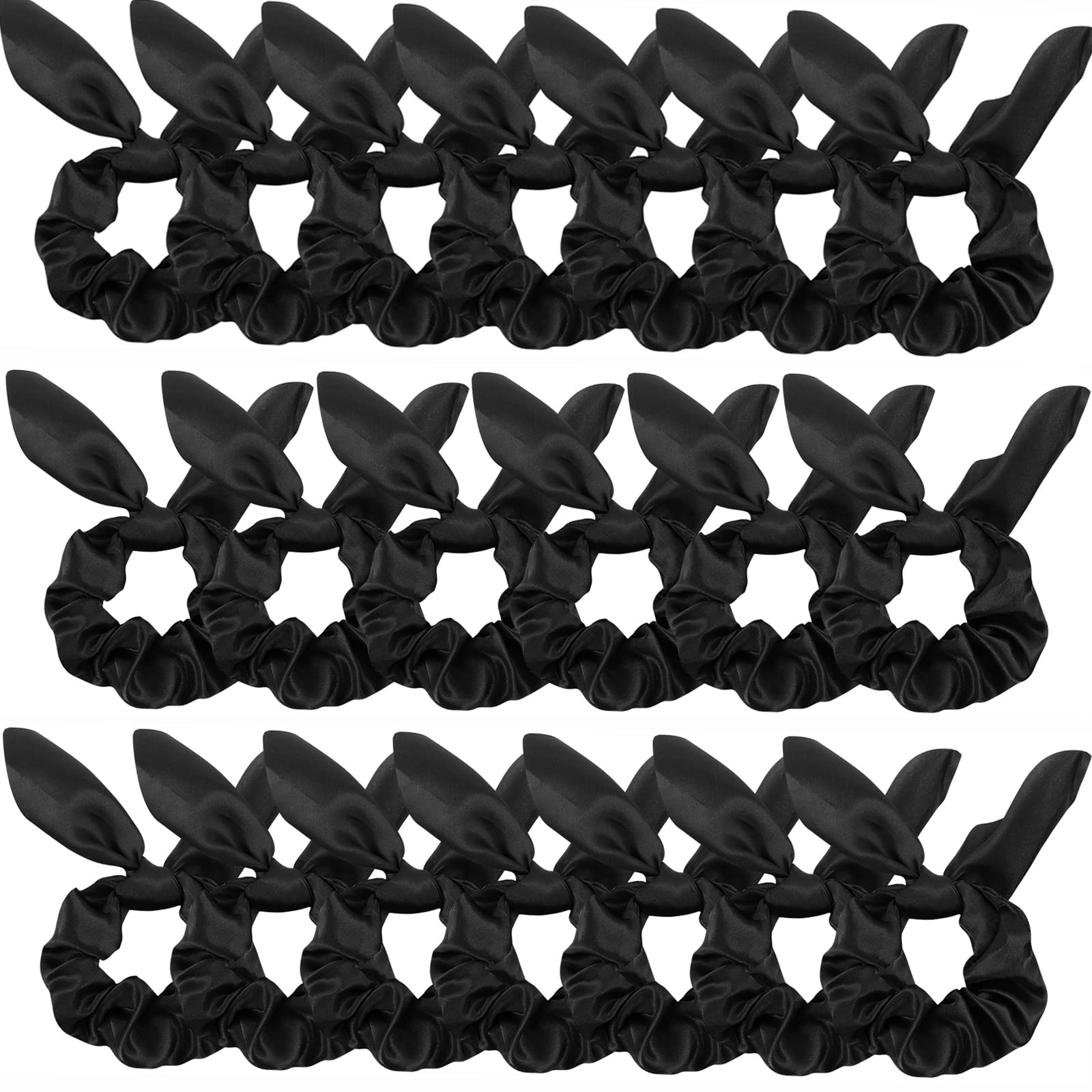 ACO-UINT 20 Pack Black Satin Scrunchies for Women, Hair Ties for Thick Hair, Cute Bow Hair Scrunchies with Ribbon for Girls, 20 Pcs Hair Accessories
