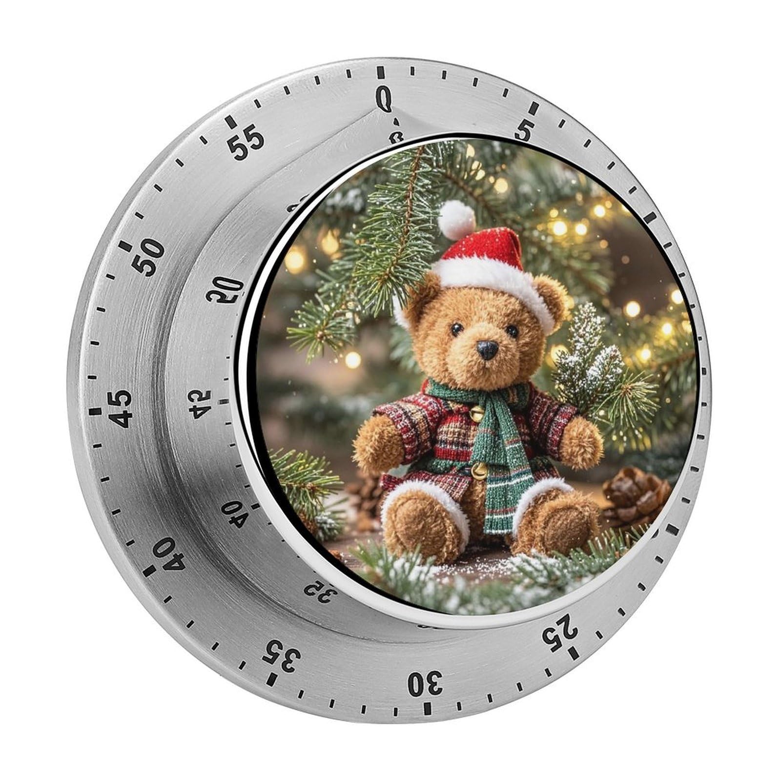 Xmas Tree Branch Bear Doll Fashion Visual Timers Wind Up 60 Minutes Desk Stainless Steel Magnetic Timer Countdown Clock No Batteries Loud Alarm for Kitchen Chef Cooking