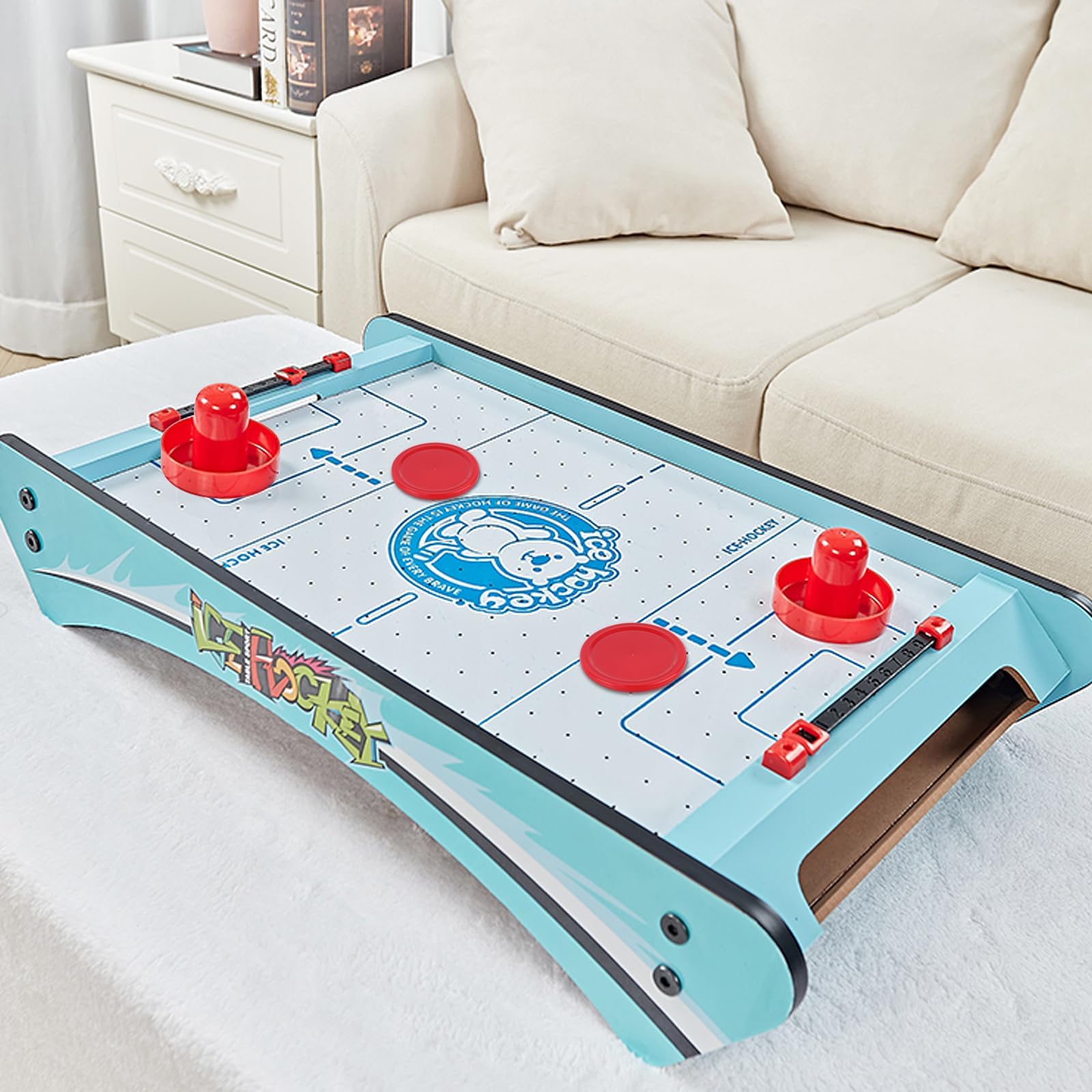 ZYWQ Air Hockey Set - 2 Air Hockey Pushers & 4 Pucks for Mini Tables, Red - Image 4