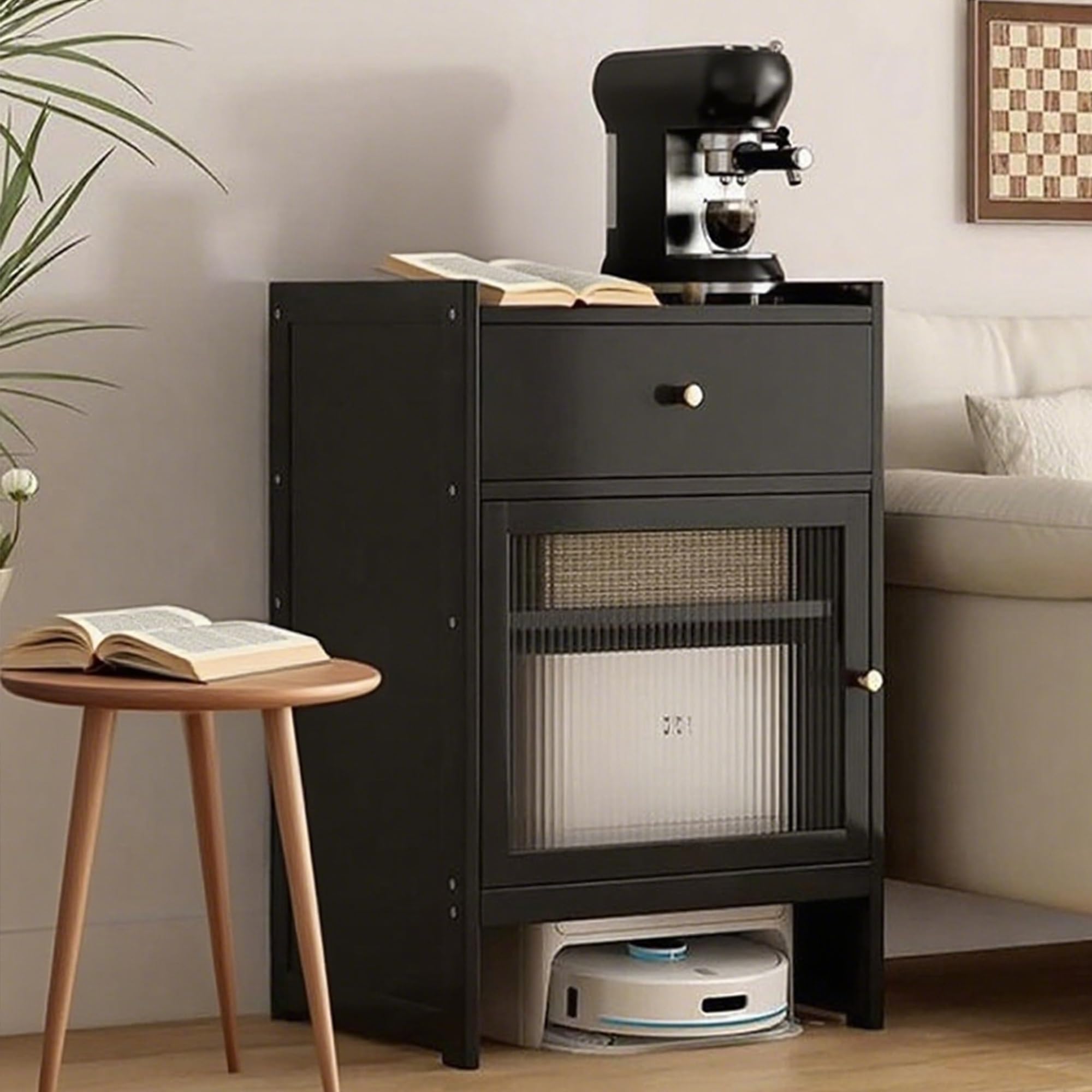 SXZenSpace Robot Vacuum Storage Cabinet Stylish Side Table for Living Room Office & Entrance Space Saving Accent Furniture in Black Ideal Home nization