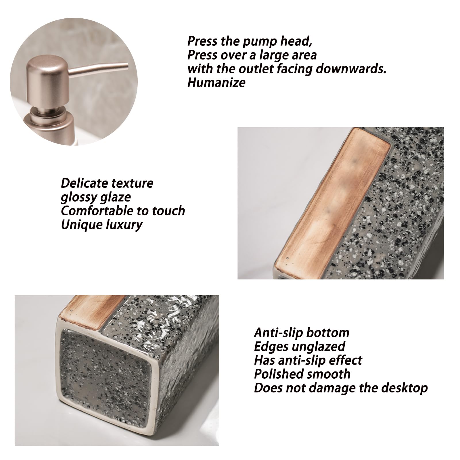 Flacone in Ceramica retrò per Gel igienizzante Mani, Ricaricabile, con Dispenser di Sapone Liquido per Bagno, Cucina, Shampoo, bagnoschiuma, Hotel (Grigio)
