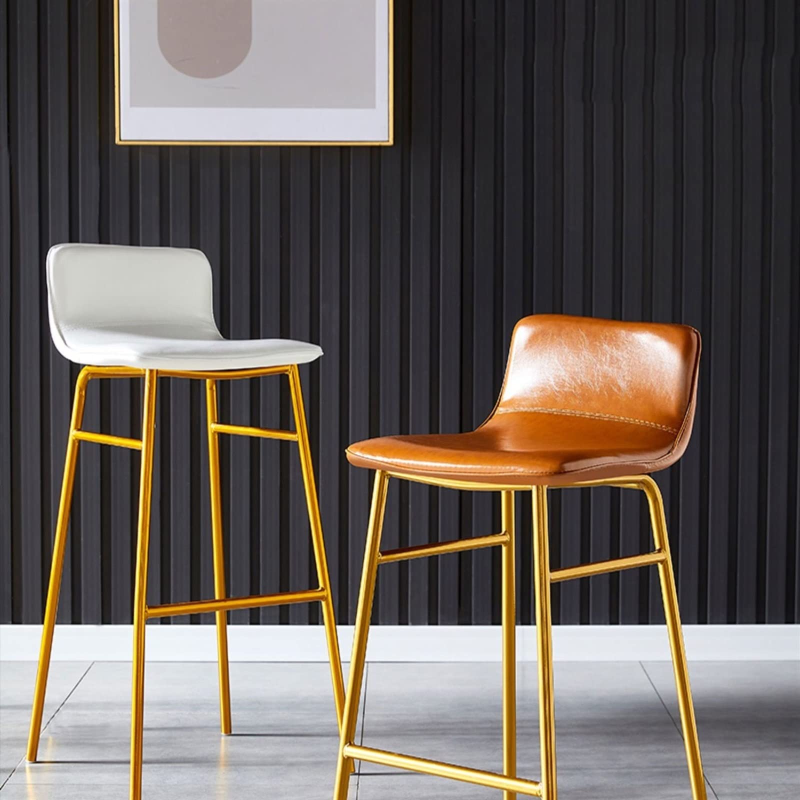 Multiuso Sedie da pranzo for la casa semplici e moderne Luce di lusso Reception Bar Seggiolone Schienale Sgabello alto in ferro in pelle Moderni(Orange)