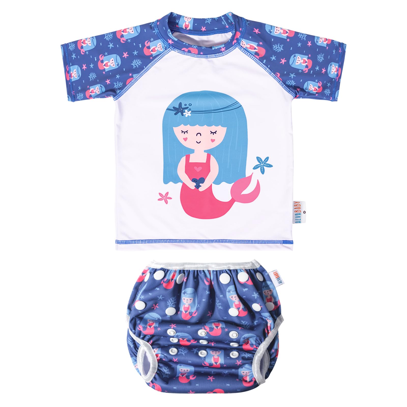 ALVABABY 2-Piece Baby Boy Swimsuit,Infant Toddler Bathing Short Sleeve Swimwear,Baby Reusable Swim Diaper with Matching Top