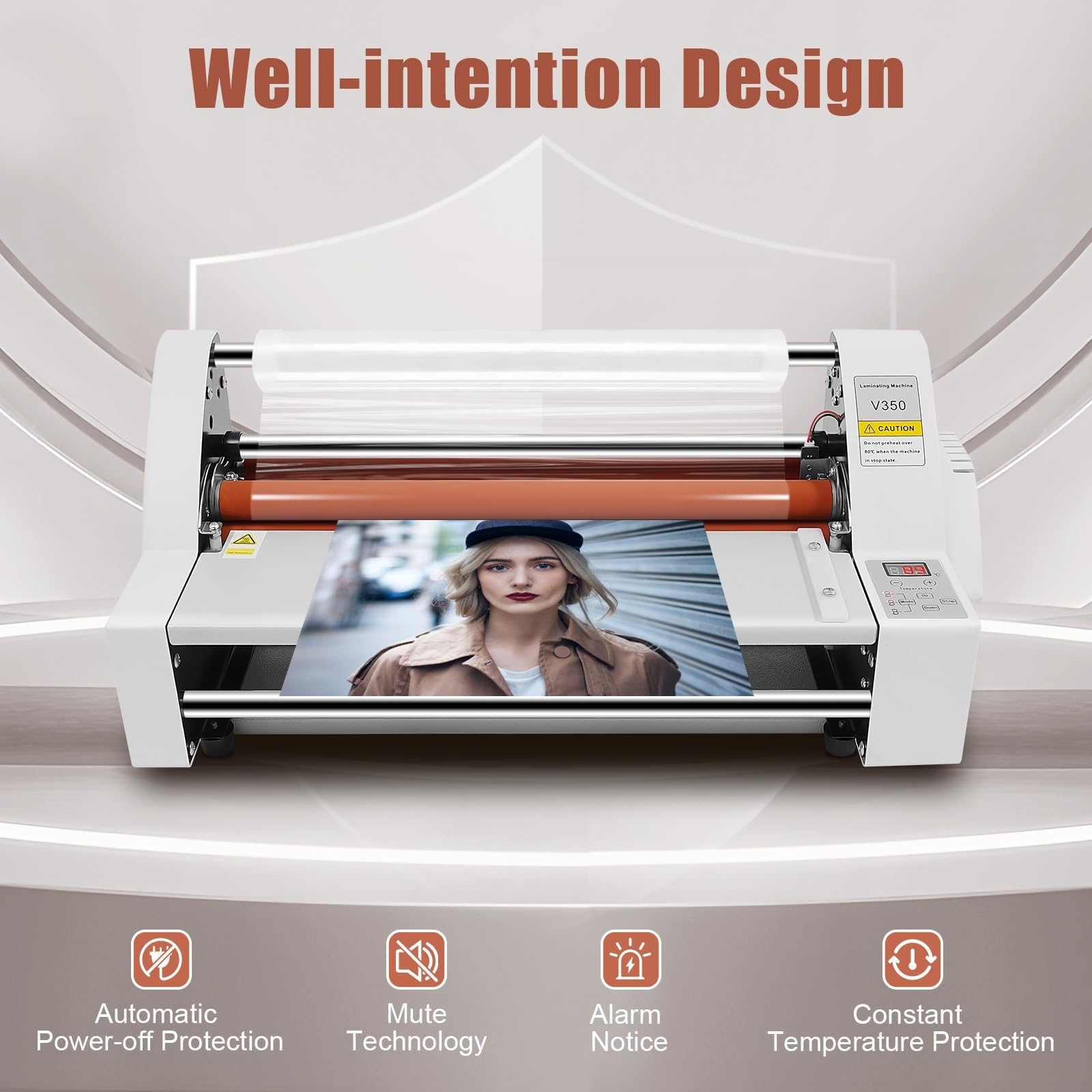Laminatore a Caldo e a Freddo V350 da 350 mm, Macchina for laminazione Termica Mono e bifacciale con Display Digitale, velocità di laminazione 1,1 m/min, for casa, Ufficio, Scuola