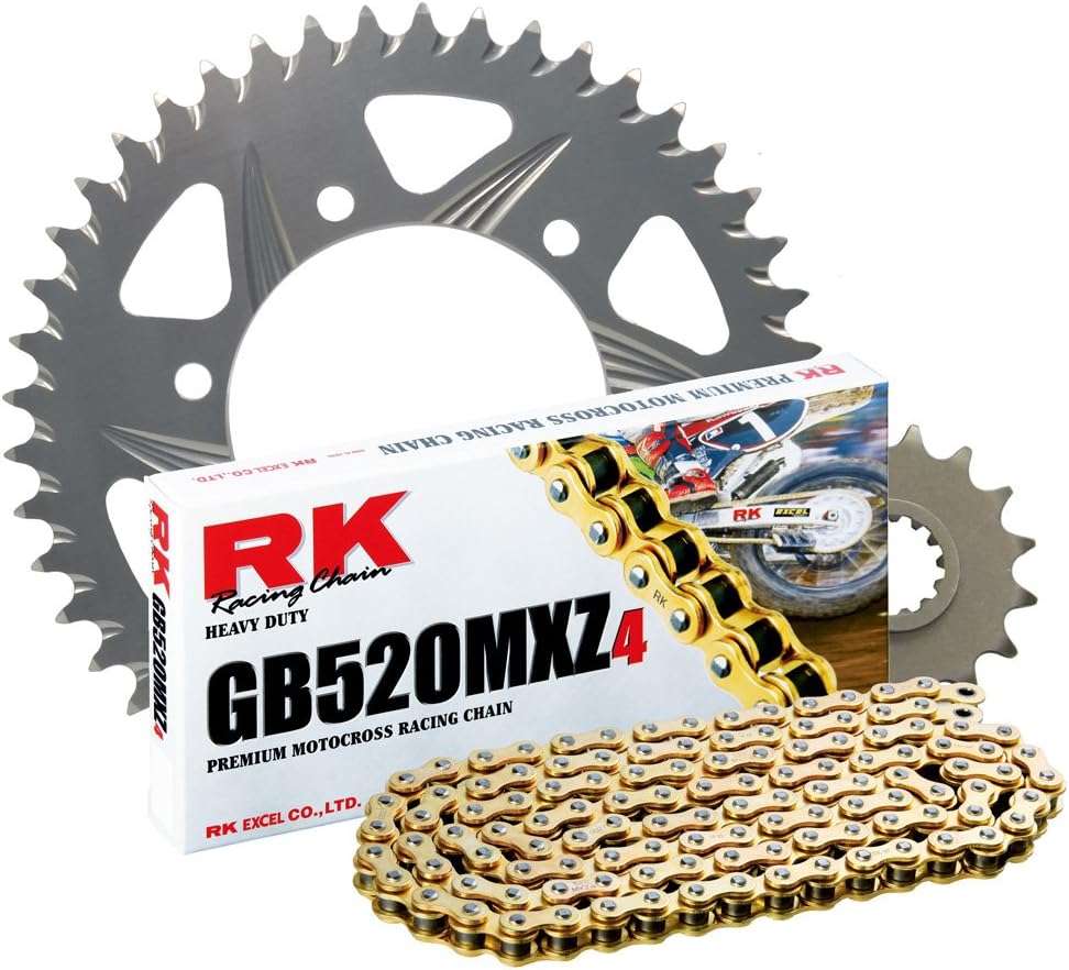 RK Racing Chain 1022968ZG Silver Aluminum Rear Sprocket and GB520MXZ4