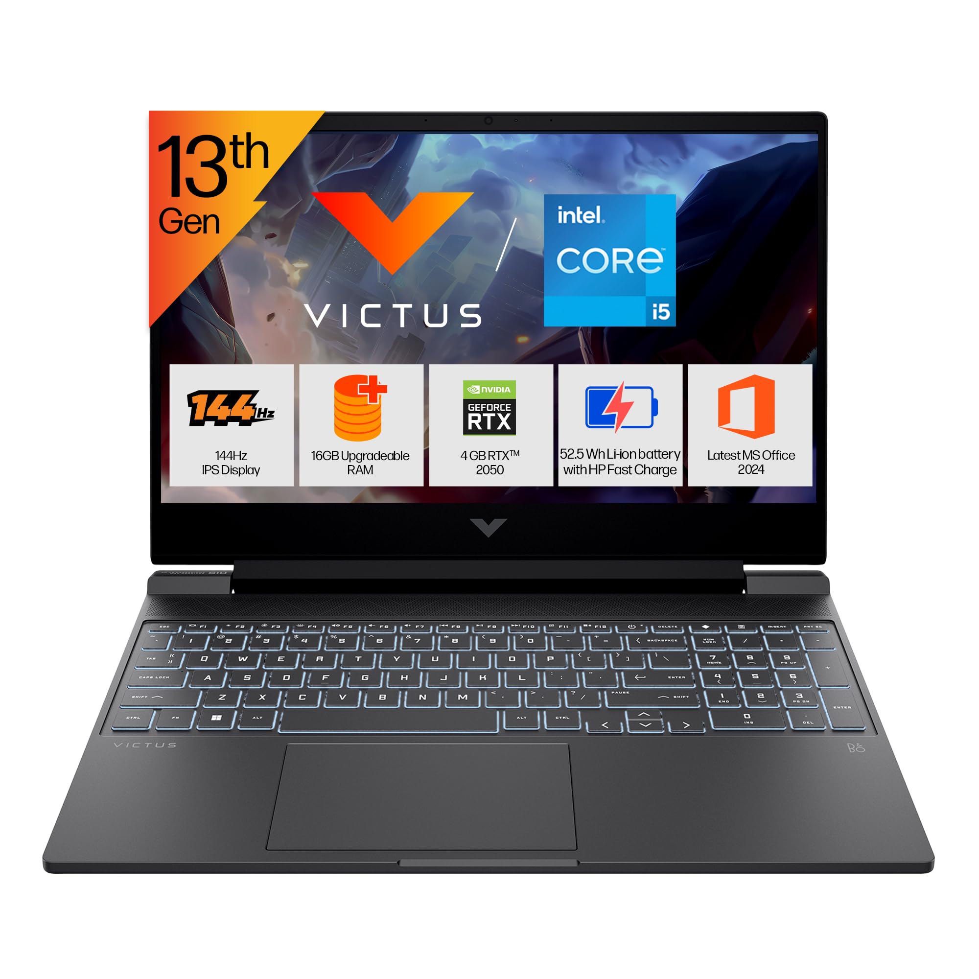 HP Victus, 13th Gen Intel Core i5-13420H, NVIDIA RTX 2050 (16GB DDR4, 512GB SSD) Win11, Office21, 144Hz, 9ms, IPS, 15.6inch(39.6cm) FHD Gaming Laptop,...