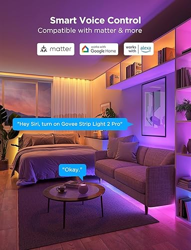 Miniatura 8 de Govee RGBIC - Tira de luz 2 Pro con materia, tira de luces LED inteligentes de 6.56 pies compatible con Alexa y Google Assistant, luces LED que