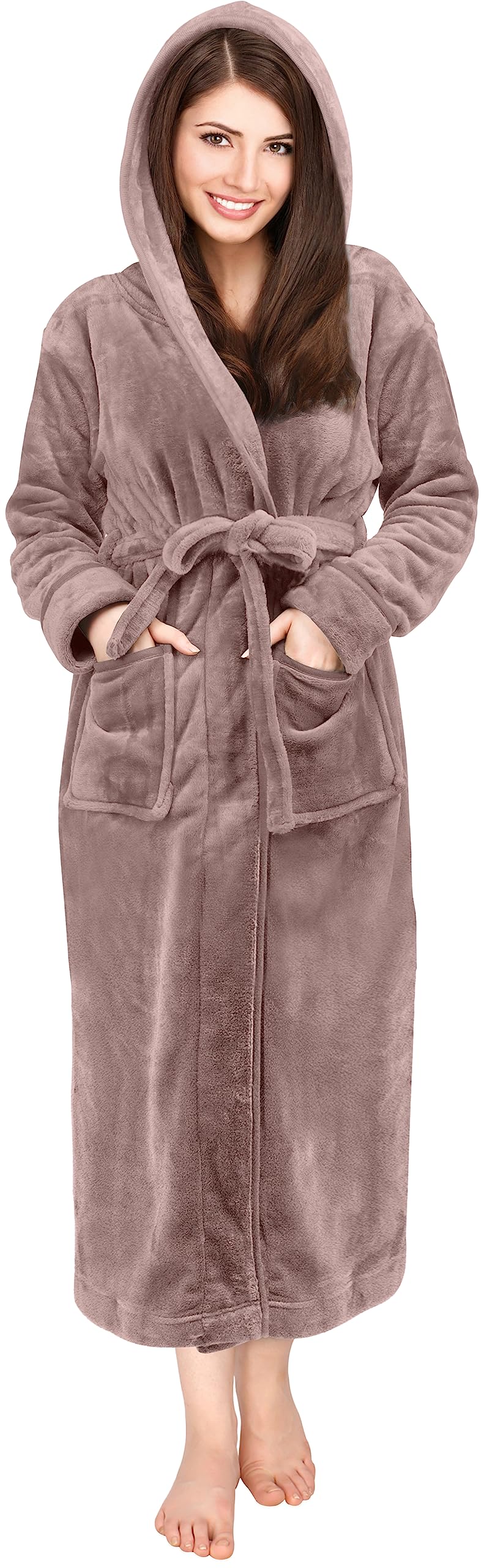 NY Threads Women Fleece Hooded Bathrobe - Plush Long Robe