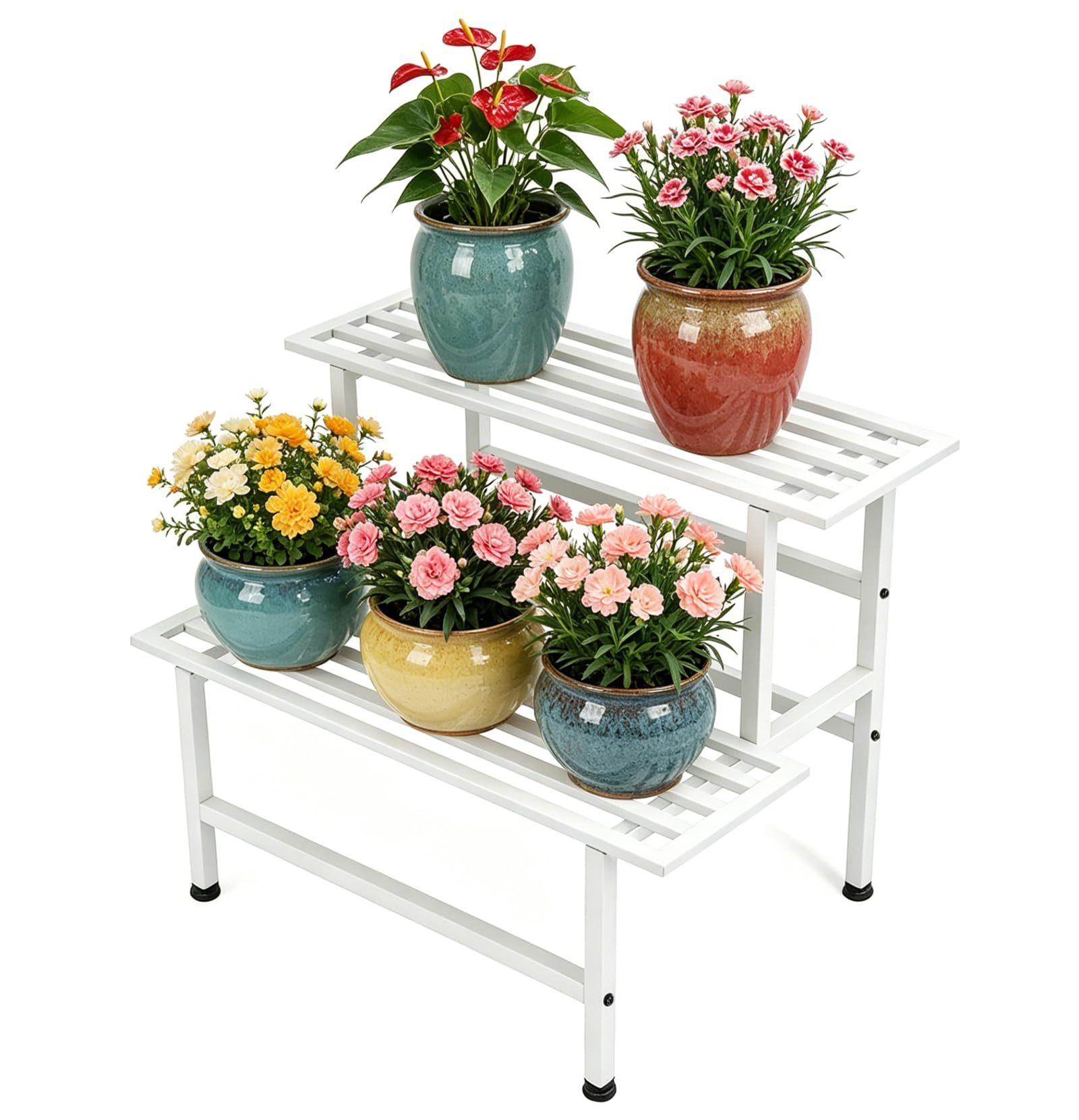 Zoapion 2 Tier Metal Plant Stand Outdoor Indoor,Ladder Plant Shelf,White