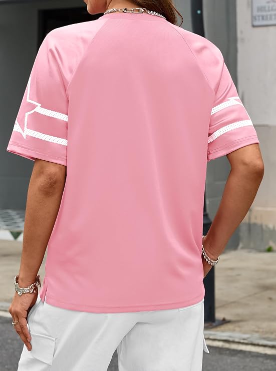 LovelyWholesale Women's Oversized V Neck Jersey Shirts Summer Football Graphic Tee
