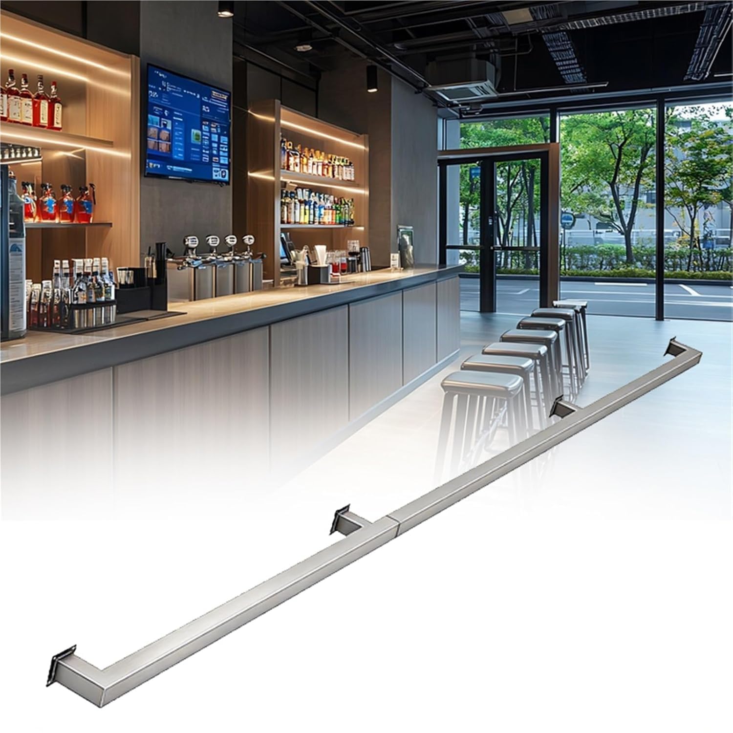 k3Mq9Rw Handrails with kick plates Square Tube Basement Handrail, Sturdy Handrail Kit For Indoor And Outdoor Use(Silver,420cm)