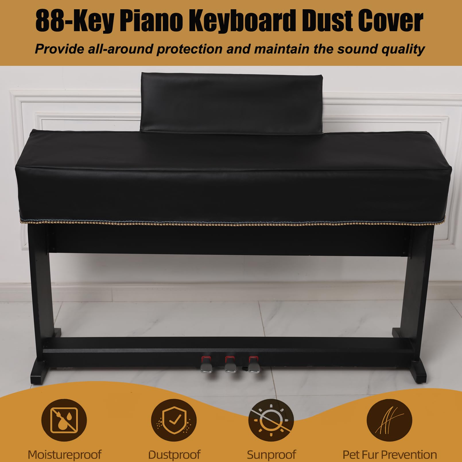 Cutfouwe Staubschutz für Klaviertastatur 88-Tasten Klavier Abdeckung E-Piano Tastaturabdeckung Tuch mit Notenständerabdeckung,133 x 30x 17 cm,Schwarz