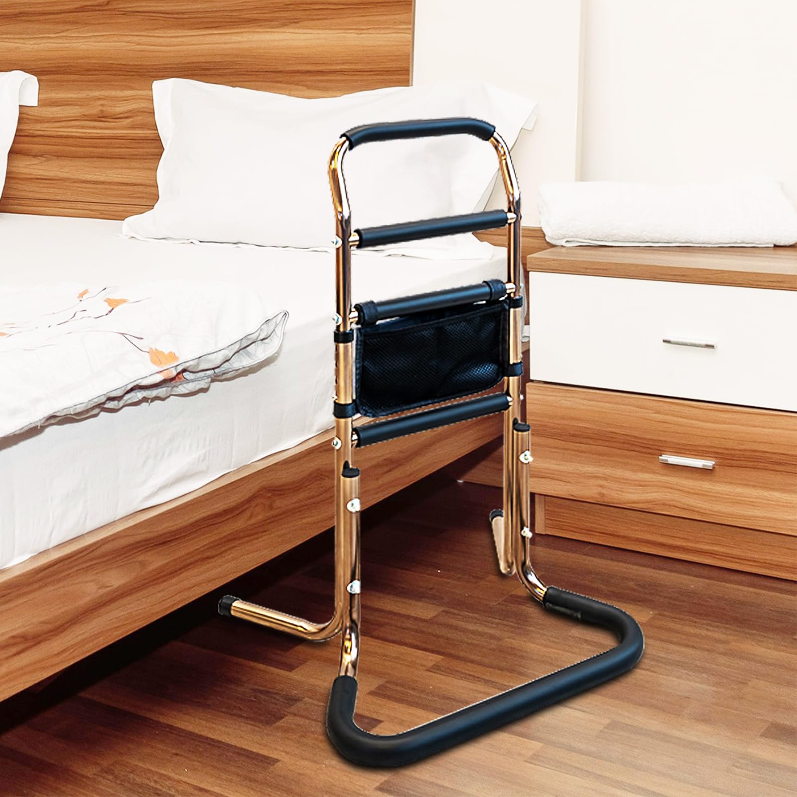 Asistente para levantarse de diario, silla para adultos, soporte de apoyo con 4 asas, ayuda para levantarse cama para personas mayores, soporta hasta 136 kg, altura ajustable