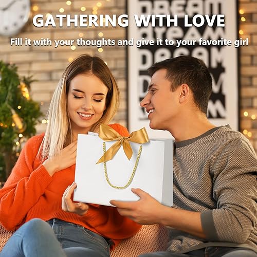 Miniatura 7 de Paquete de 12 bolsas de regalo blancas, pequeñas bolsas de regalo con asas, bolsa de papel para fiesta a granel con lazo para regalo para dama de