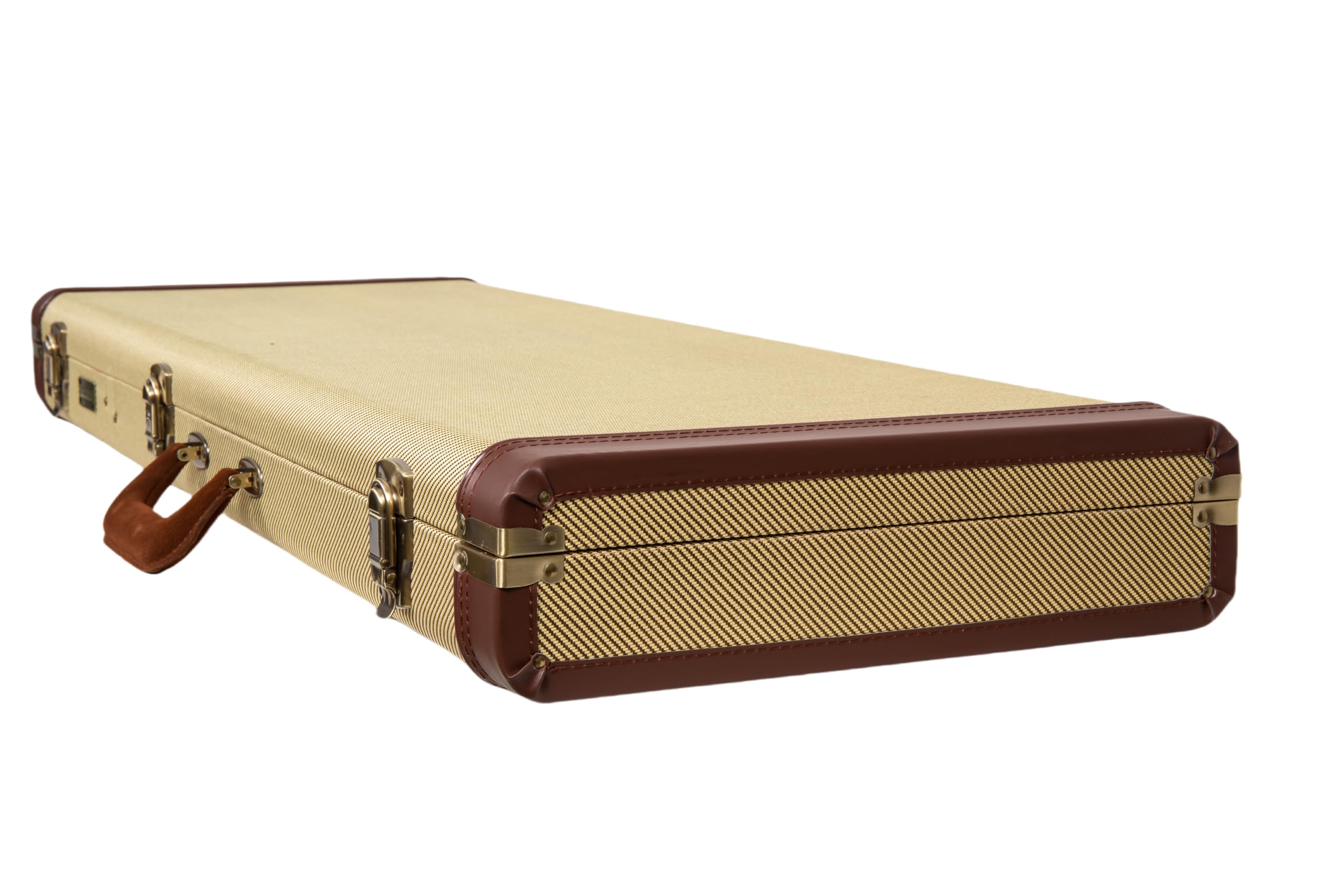 Crossrock Etui na gitarę elektryczną Master Series do Fender Stratocaster i Telecaster, tkanina tweedowa na zewnątrz, przeprojektowana drewniana powłoka, skórzany uchwyt (CRW720EFT)