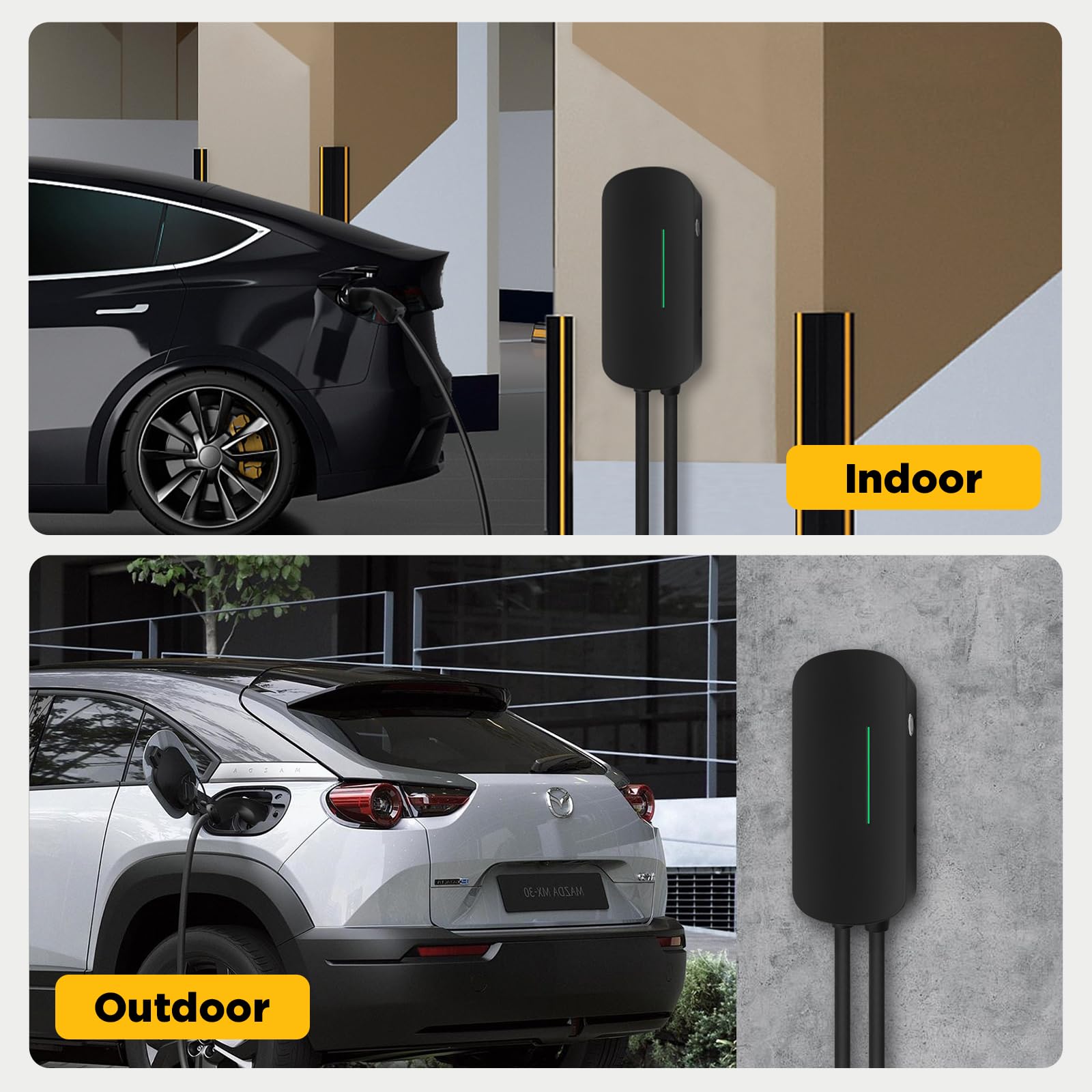 Morec Station de Recharge pour véhicule électrique Wallbox 7KW Type 2, Chargeur de Voiture électrique monophasé avec câble de Charge de 6M