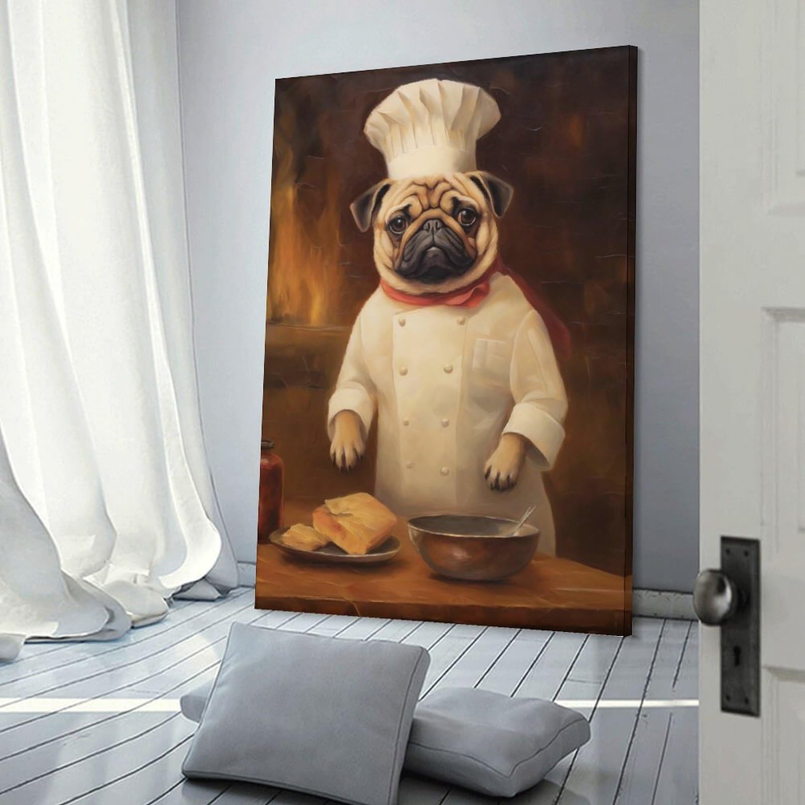 Junmoney Frame-Puppy Chef Puppy Chef Home Decor Wall Art 24X36inch(60X90cm), For Hallway, Bedroom Or Modern Interiors, Canvas Artwork With Gifting Potential