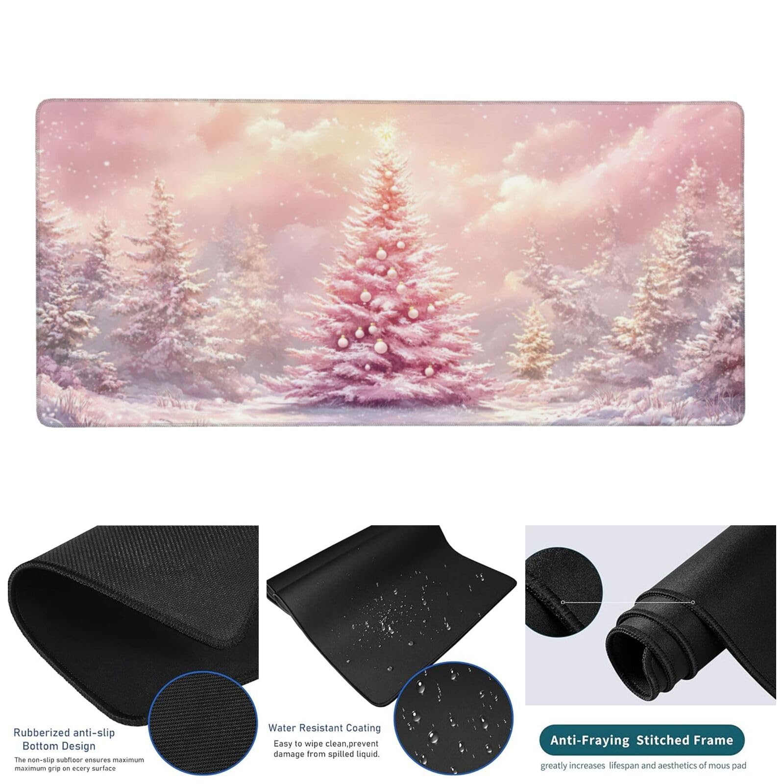 Rosa Tappetino Gaming 800x300x3mm XXL Grande Tappetino ScrivaniaAlbero di Natale, Bordi Cuciti Tappetino per Mouse ad Tracciamento di Precisione Migliora precisione e velocità, Accessori Ufficio-z290