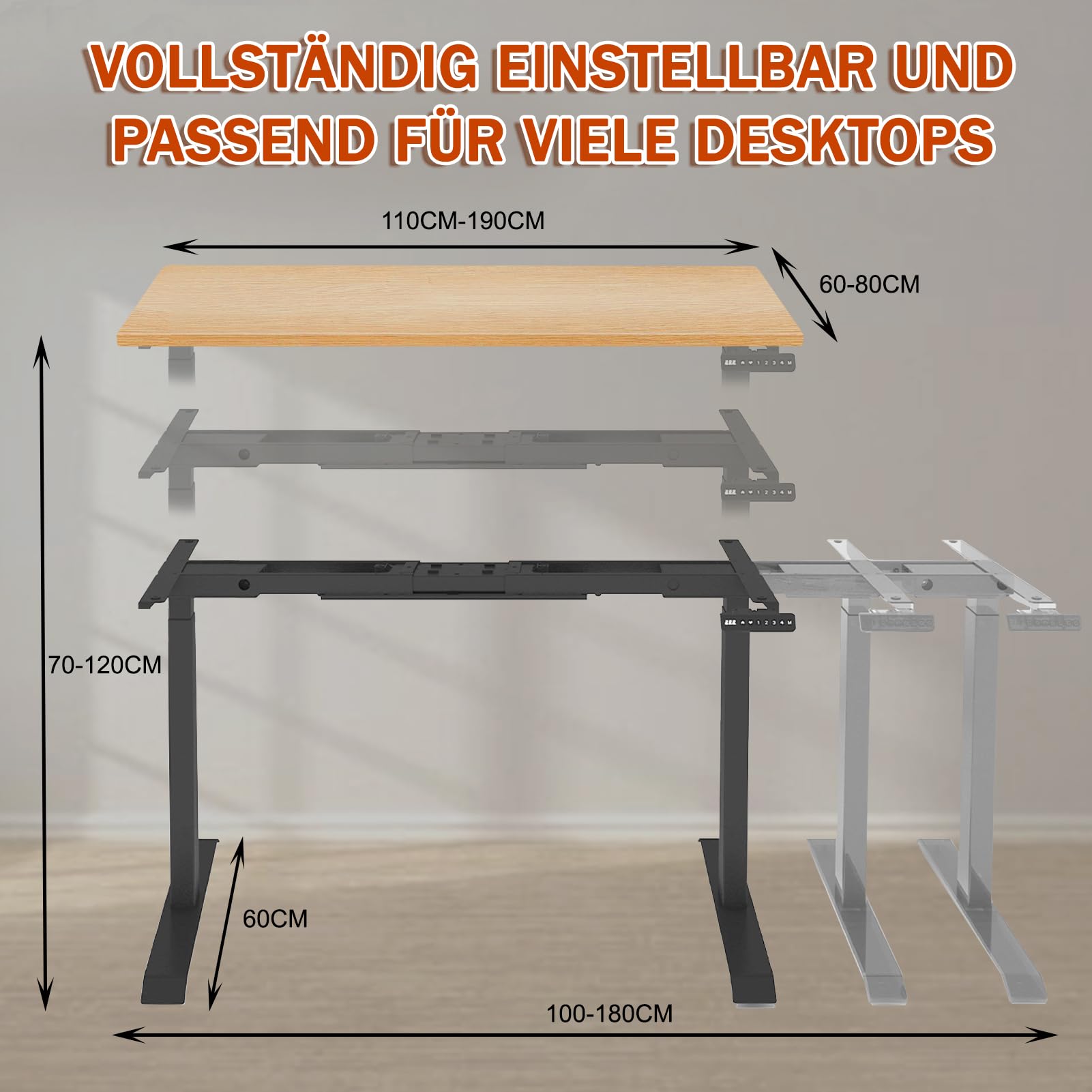 Heavy-Duty elektrisch zit-sta bureau frame - Zilver
