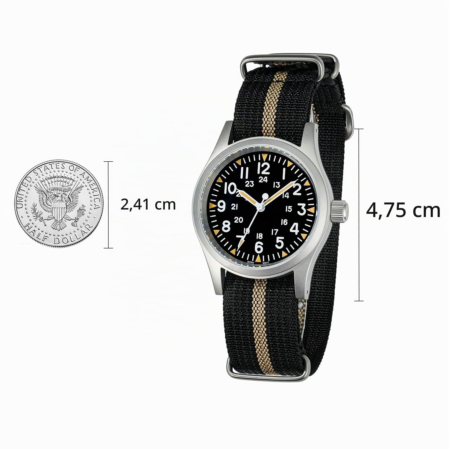 Militado ML05 ML05B 38mm Vintage Felduhren Für Männer, VH31 Schweigende Sekunde/515/Miyota Super 2035 Quarzwerk, Gewölbtes Saphirglas Mit AR-Beschichtung, C3 Super-Leuchtmasse, 100M Wasserdicht