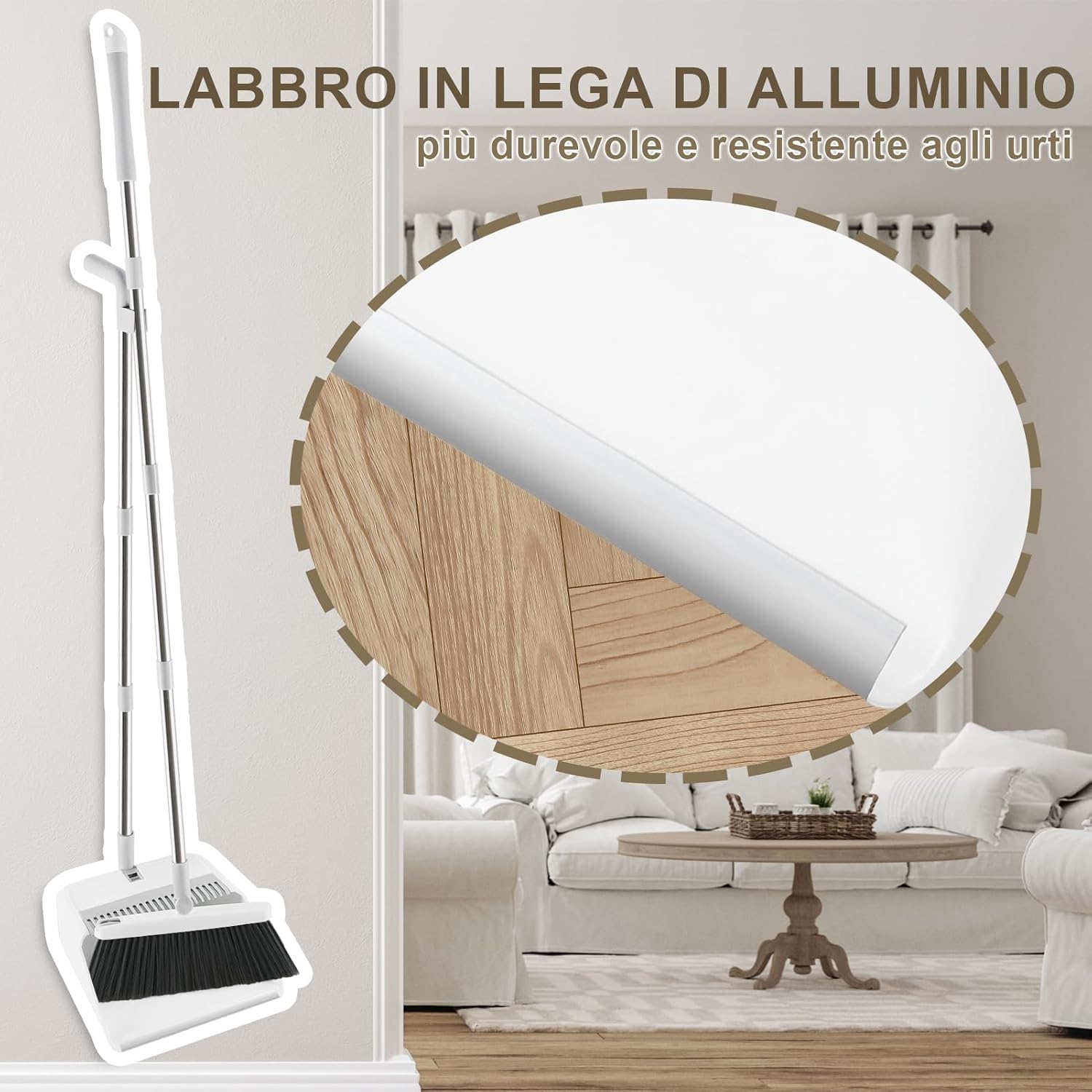 Broom and Dustpan Set, Upright Broom and Dustpan with Water Squeegee and 2 Broom Hooks, with Long Handle for Home Kitchen Lobby Floor Cleaning Supplies with Extension Pole 2