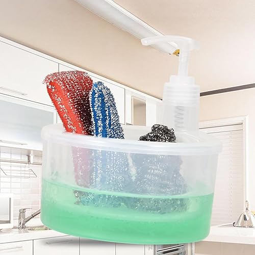 Miniatura 4 de KLKCMS Dispensador de jabón para platos y soporte de esponja de 1 litro, base antideslizante multifuncional, utensilios de cocina, duradero,