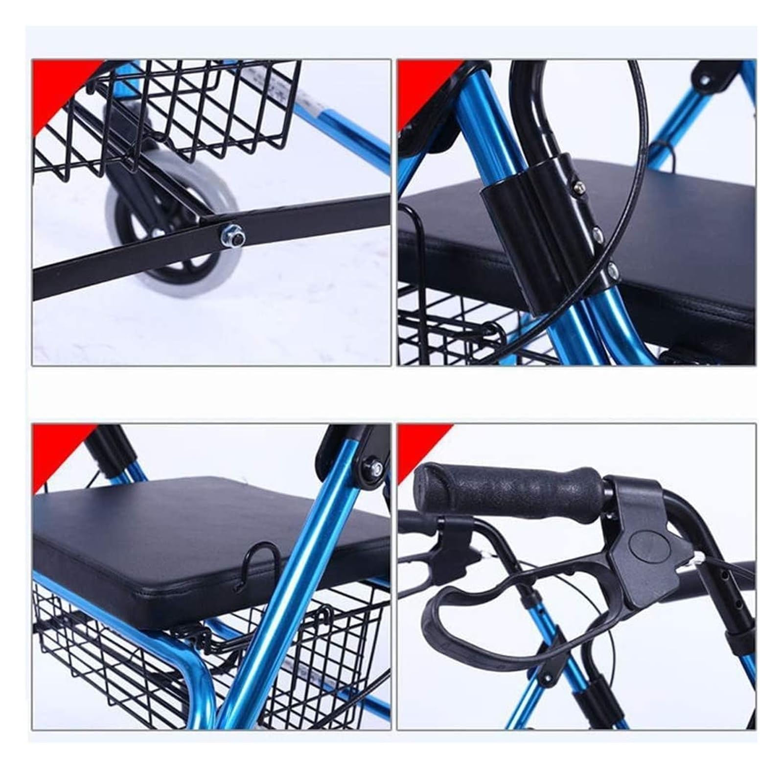 Andador vertical, Andador Rollator, Andador ligero, plegable, ajustable en altura, con asiento y freno, cesta, 4 ruedas, asiento y reposabrazos fáciles de ajustar