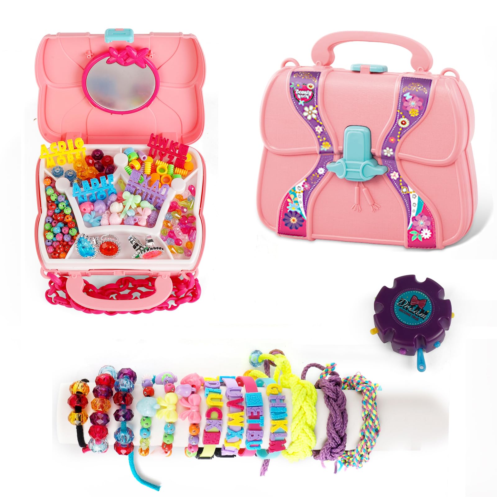 YouCute Bracelet Making Kit Loom Bands Art and Craft Set Charms Handbag Cool Presents for Kids Gifts for Girls Age 5 6 7 8 9 10 11 12 (Pink)