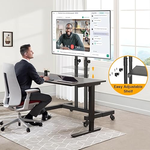 Miniatura 4 de Soporte de TV móvil sobre ruedas para televisores de pantalla planacurvos de 32 a 70 pulgadas, soportes de televisión con ruedas y altura ajustable,