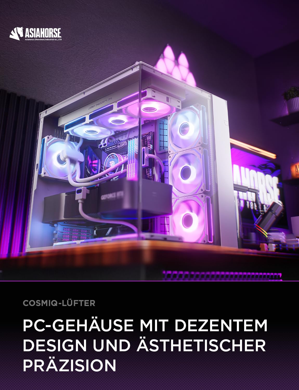 AsiaHorse COSMIQ RGB PC Lüfter 120MM Gehäuselüfter 3 Stück, ARGB Daisy Chain PC Lüfter [Infinity Mirror] [FDB] 2000 RPM/68,5 CFM/24 LEDS 4 Pin PWN & 5V 3Pin ARGB mit Controller. Weiß
