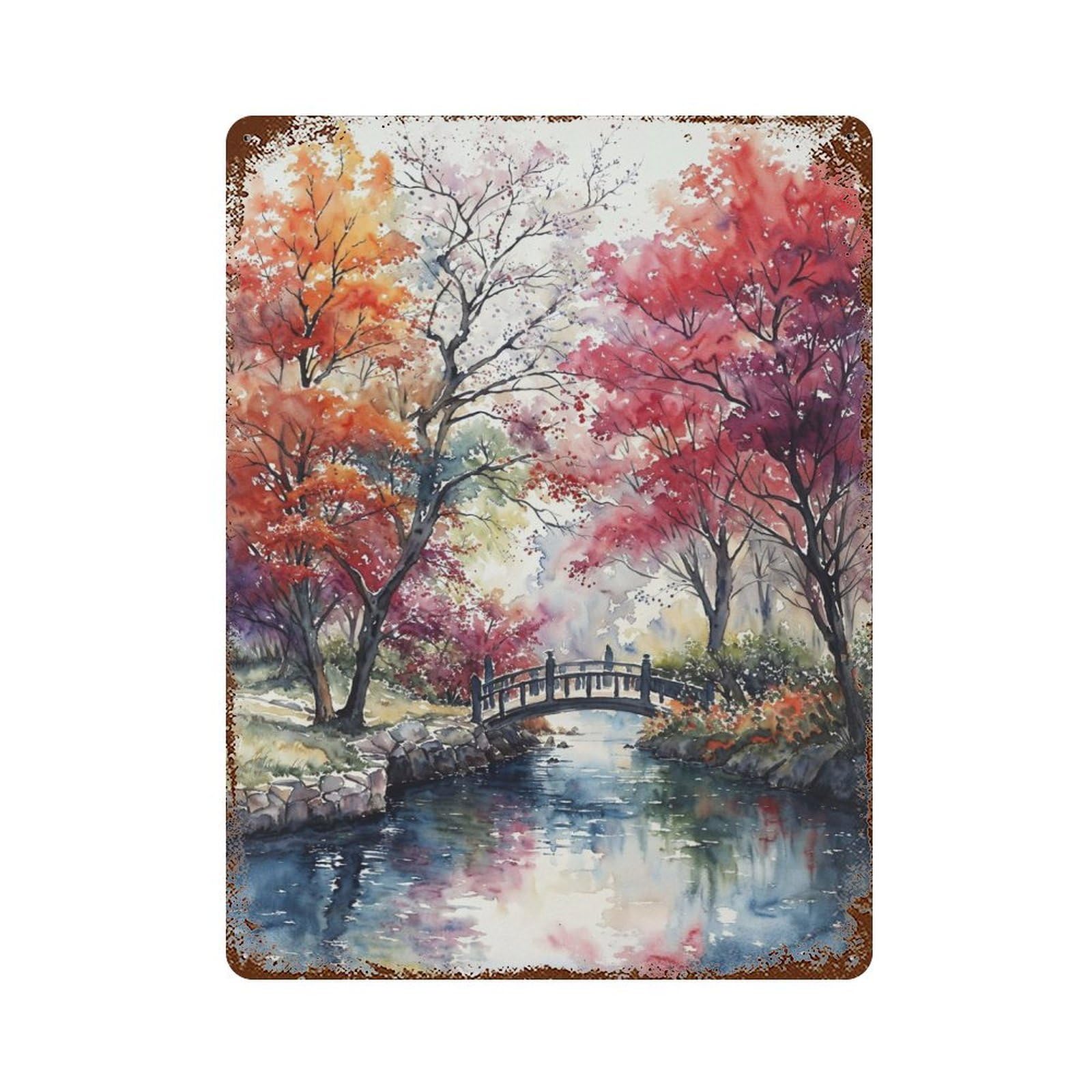 Bridge to Fall Decorative Tin Sign 15.7"x11.8", for Bistro, Counter And Cafe Decor, Classic Wall Plaque