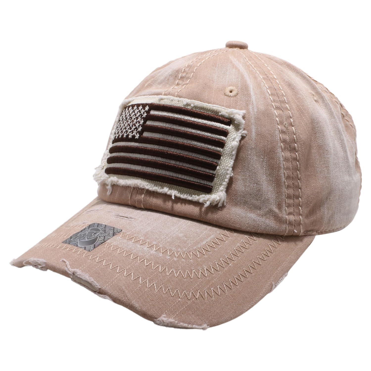 Pit Bull Premium HeadwearUS Flag Patch Acid Washed Cotton Distressed Vintage Adjustable Buckle Baseball Cap for Men & Women