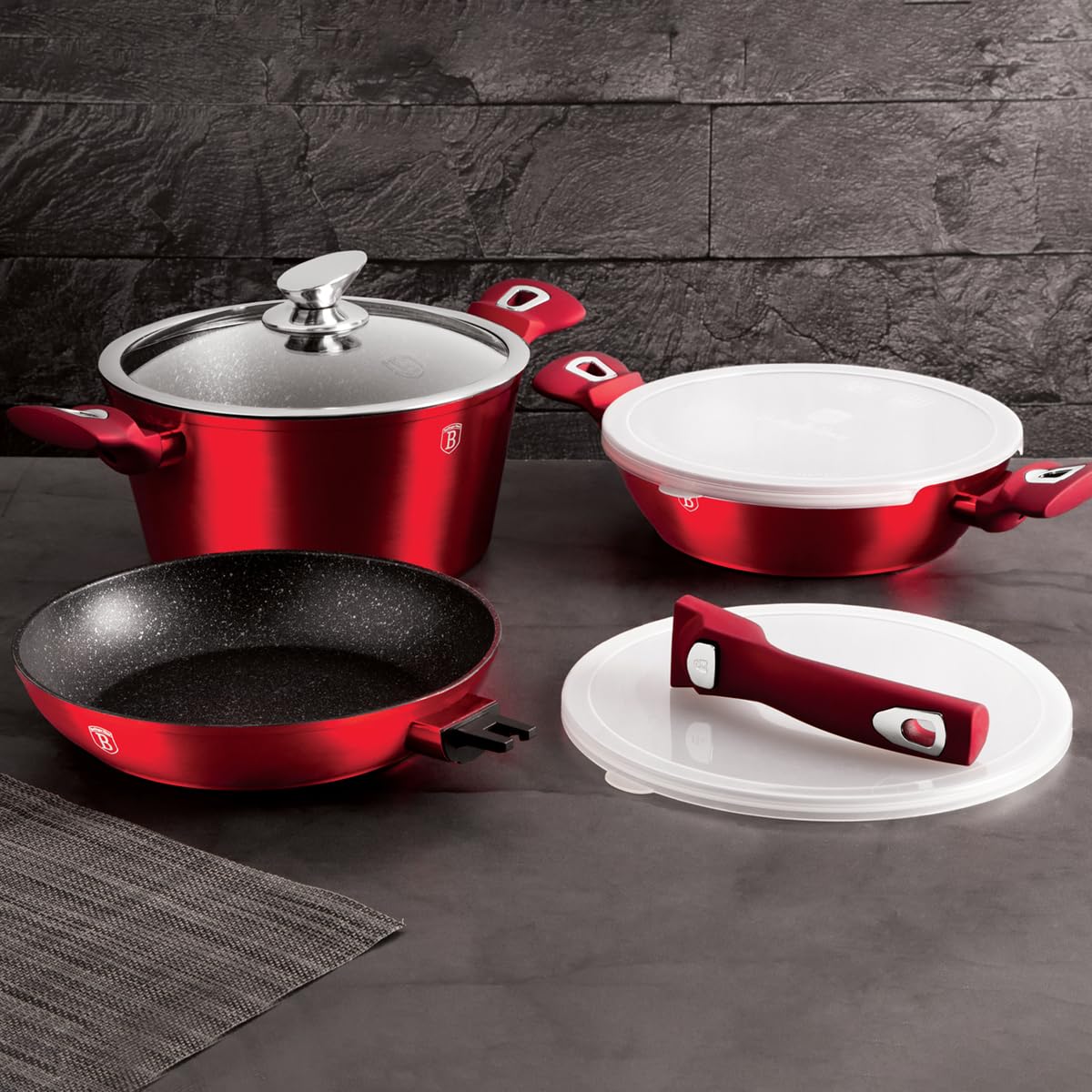 Set Pentole Briebe 8 Pezzi - Induzione, Antiaderente ILAG Granitesc, Coperchi Vetro, Guanti Silicone - Foto 2