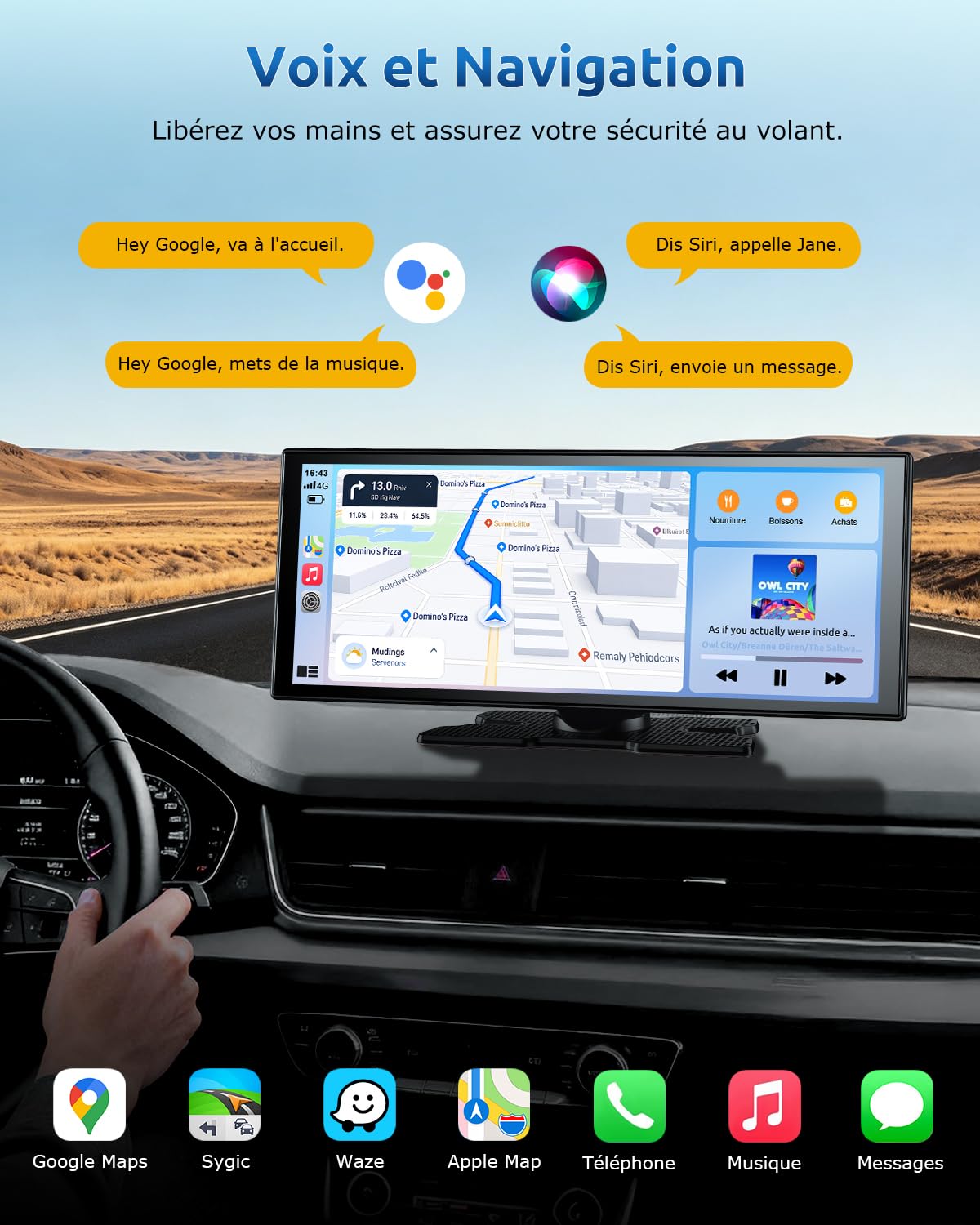 ESSGOO CarPlay Voiture, Supporte CarPlay sans Fil et Android Auto, Écran Tactile IPS 11,3 Pouces, Caméra Avant 4K et Caméra de Recul 1080P, Bluetooth 5.3, GPS, FM, AUX, Mirror Link