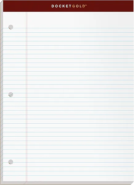 TOPS Docket Gold Writing Pads, 8-1/2" x 11-3/4", Narrow Rule, 3-Hole Punched, White Paper, 100 Sheets, 2 Pack (99706)